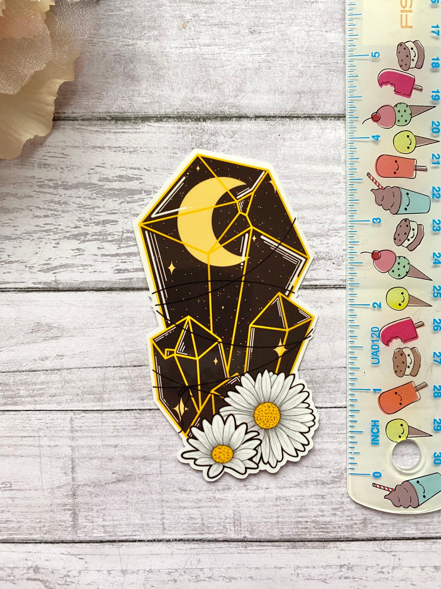 Black crystal sticker for notebook, witchy birthday gift for women, daisy decal for water bottle, Valentines day gift for her, small gift