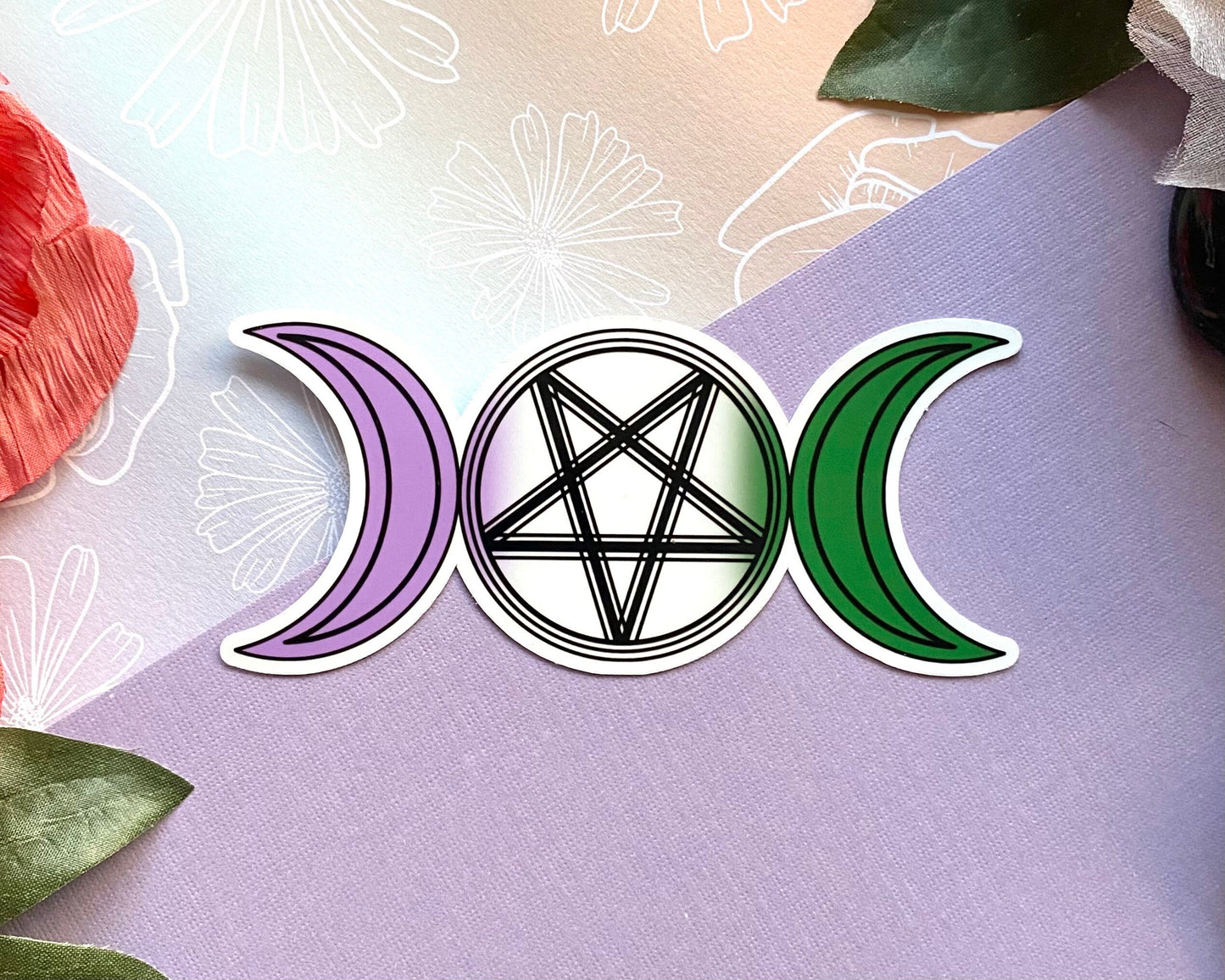 Genderqueer triple moon goddess vinyl sticker, indoor/outdoor vinyl decal, occult sticker, pride sticker, LGBTQ decal