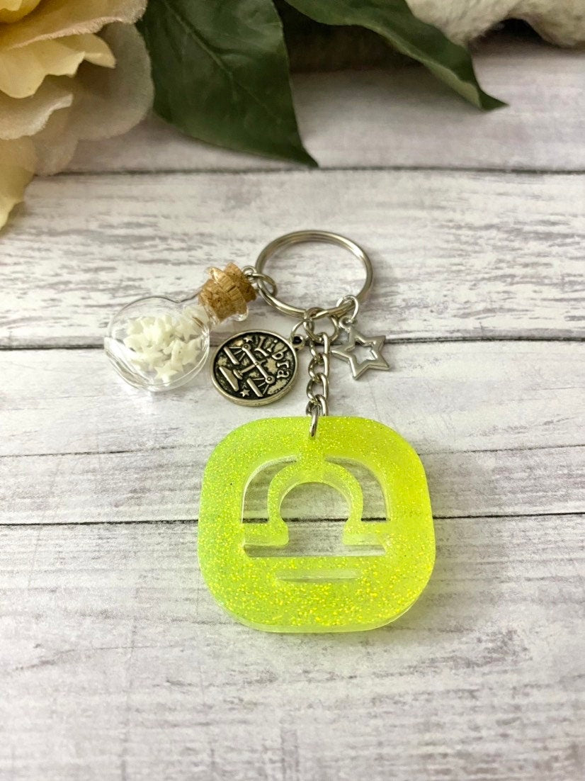 Libra keychain for wristlet, horoscope gifts for teens, purse charm, zodiac key ring, stocking stuffer for women, star sign gifts for bff
