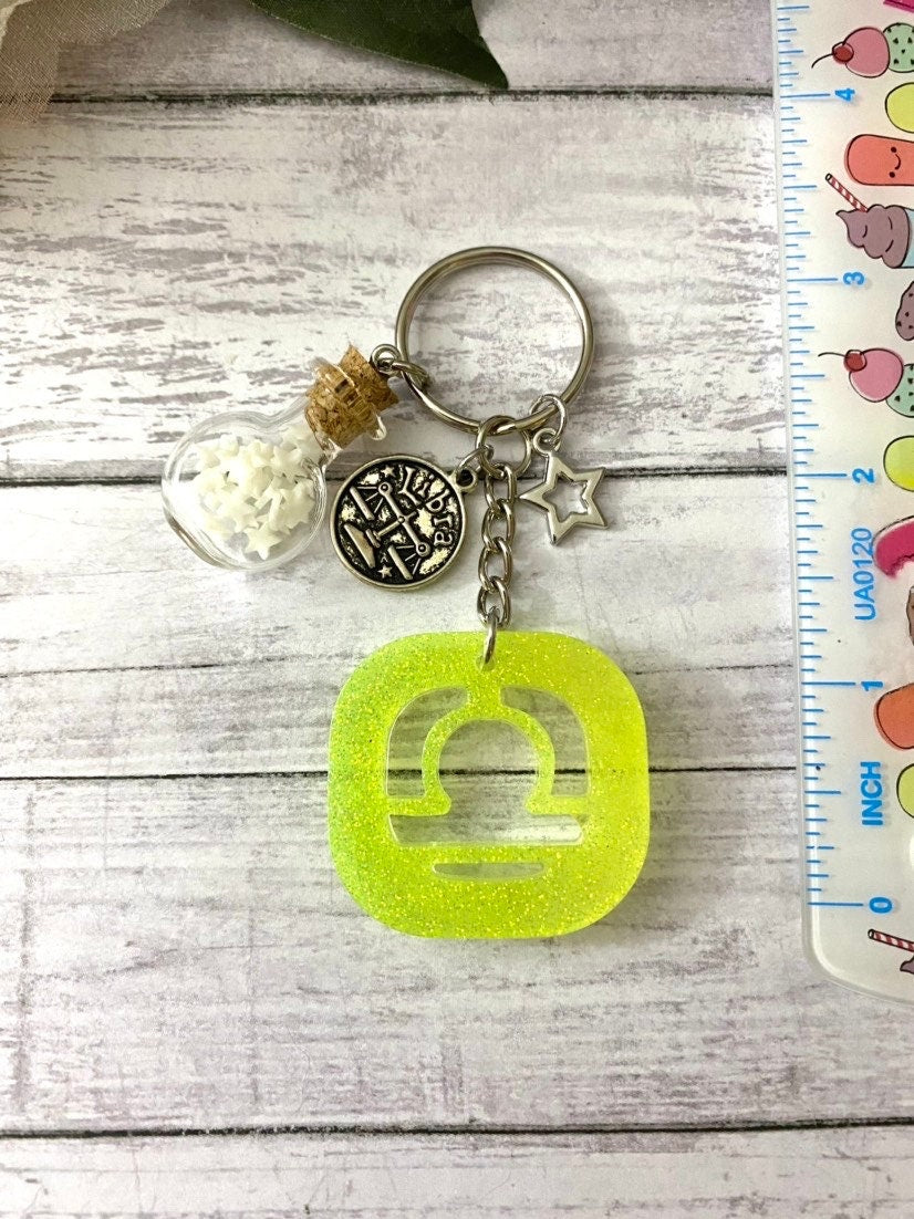 Libra keychain for wristlet, horoscope gifts for teens, purse charm, zodiac key ring, stocking stuffer for women, star sign gifts for bff