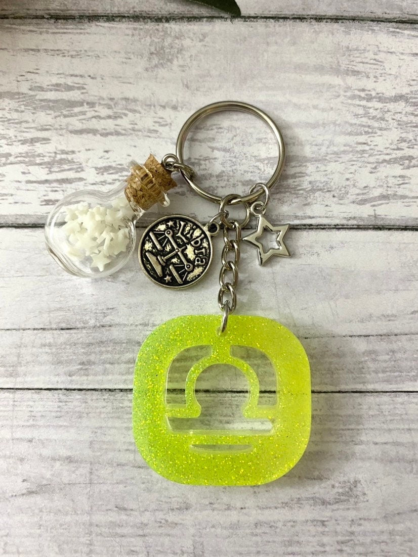 Libra keychain for wristlet, horoscope gifts for teens, purse charm, zodiac key ring, stocking stuffer for women, star sign gifts for bff