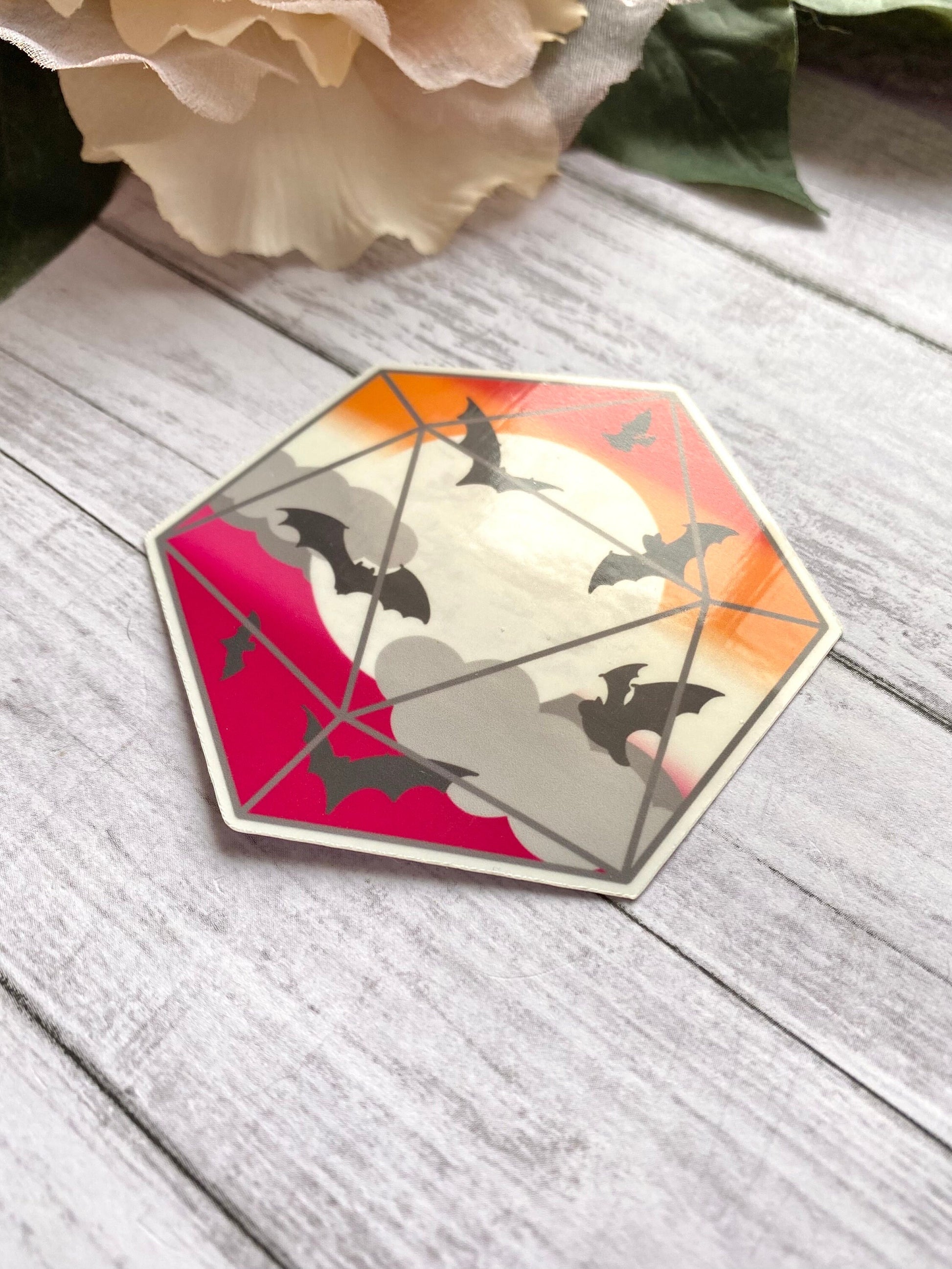 Lesbian pride bat D20 sticker, water resistant vinyl stickers for laptop, LGBTQ art, gay pride month gift for girlfriend, subtle pride decal