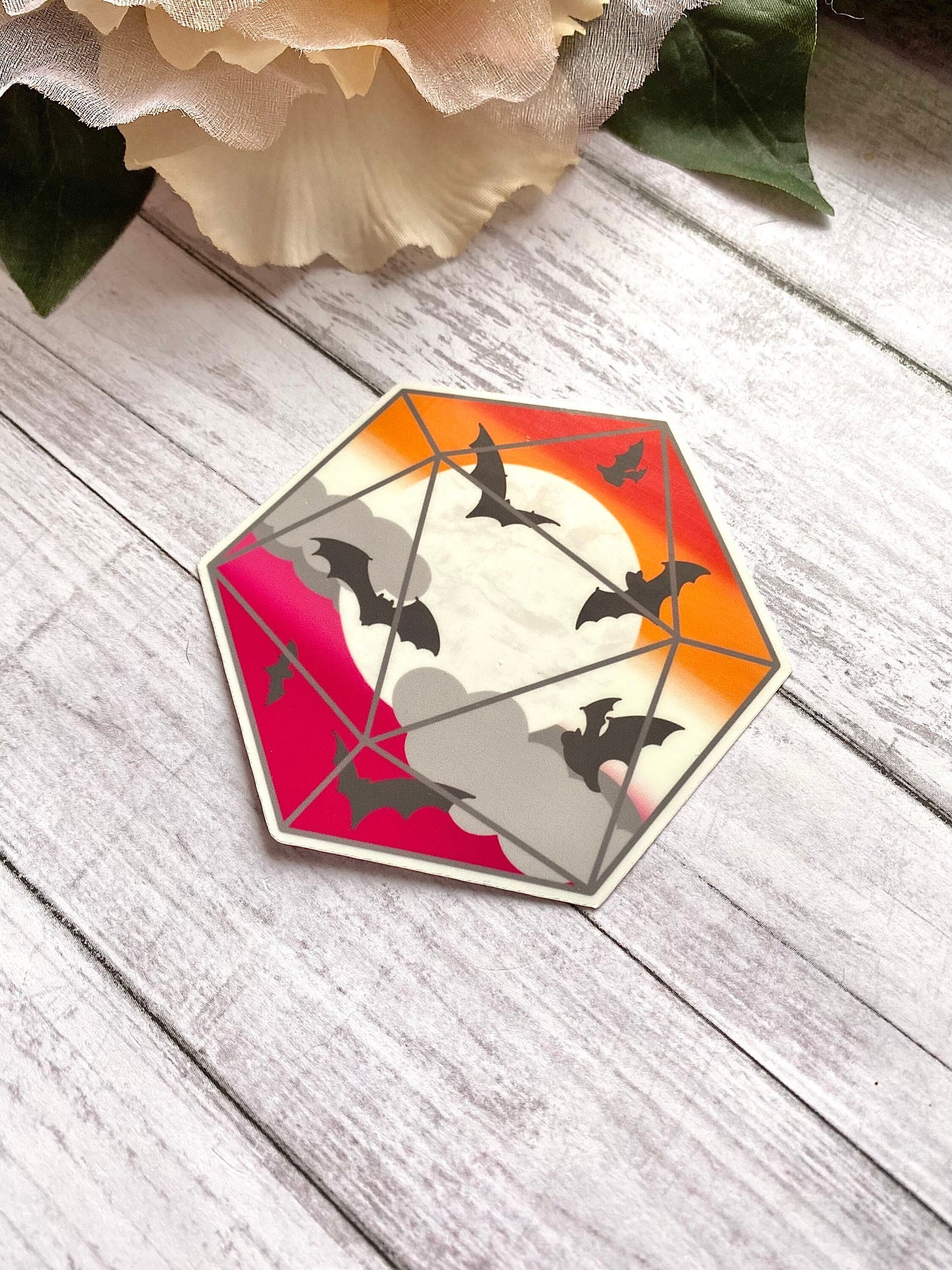 Lesbian pride bat D20 sticker, water resistant vinyl stickers for laptop, LGBTQ art, gay pride month gift for girlfriend, subtle pride decal
