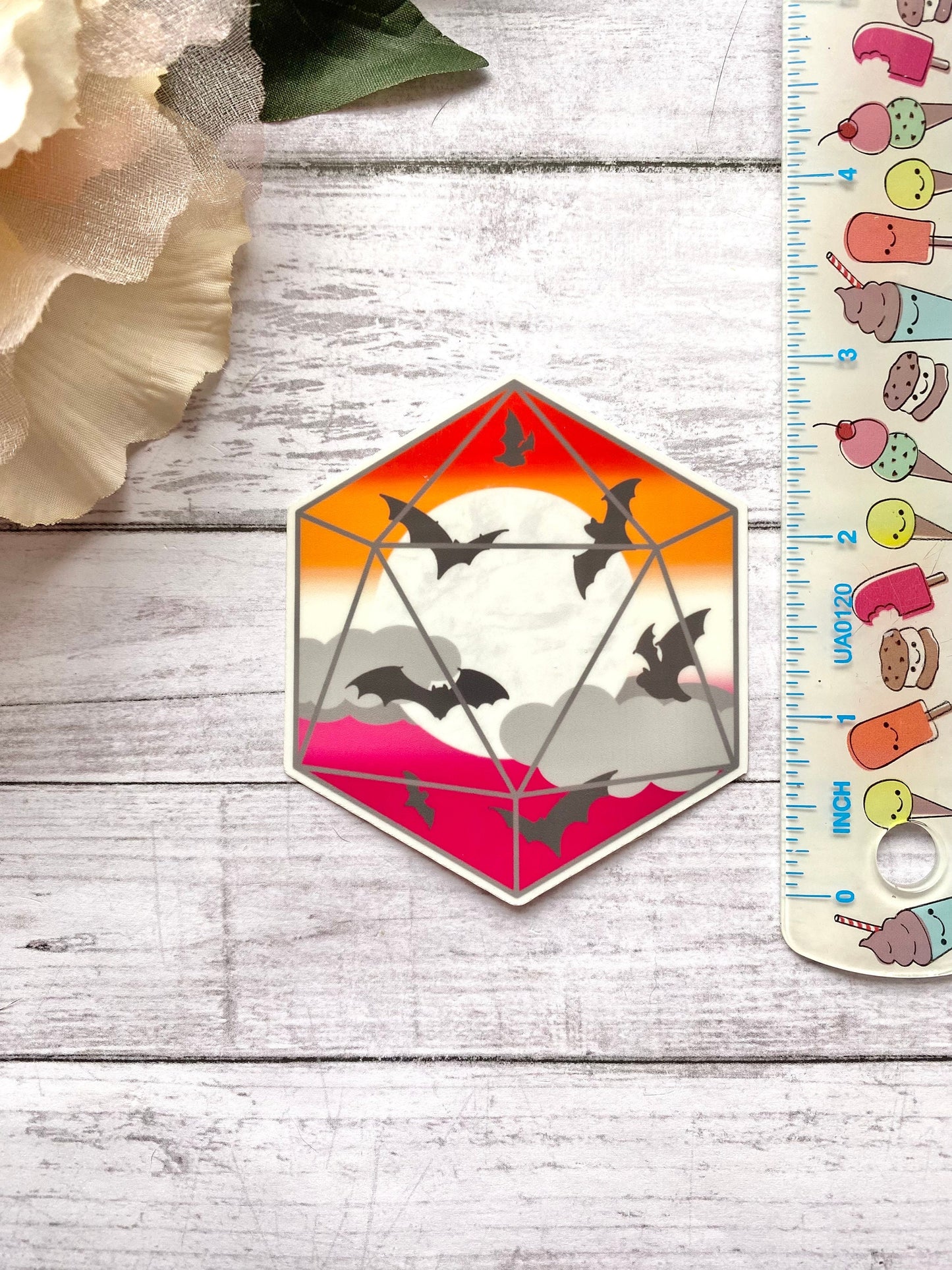 Lesbian pride bat D20 sticker, water resistant vinyl stickers for laptop, LGBTQ art, gay pride month gift for girlfriend, subtle pride decal