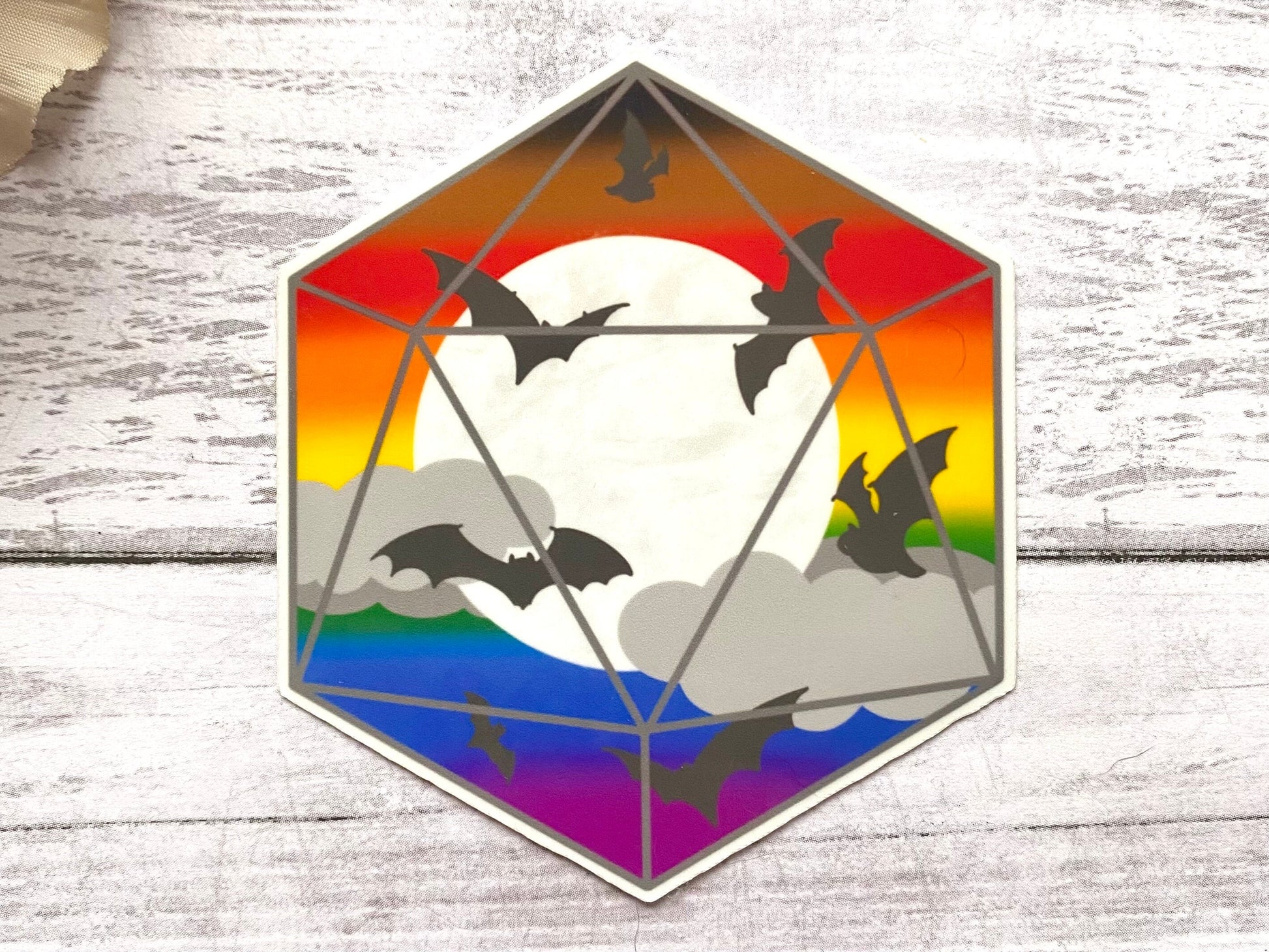 Philly pride flag D20 sticker for water bottle, gay goth sticker, decals for laptop, water resistant sticker, LGBTQ art, rainbow D20 sticker