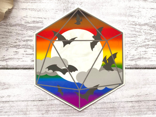 Philly pride flag D20 sticker for water bottle, gay goth sticker, decals for laptop, water resistant sticker, LGBTQ art, rainbow D20 sticker