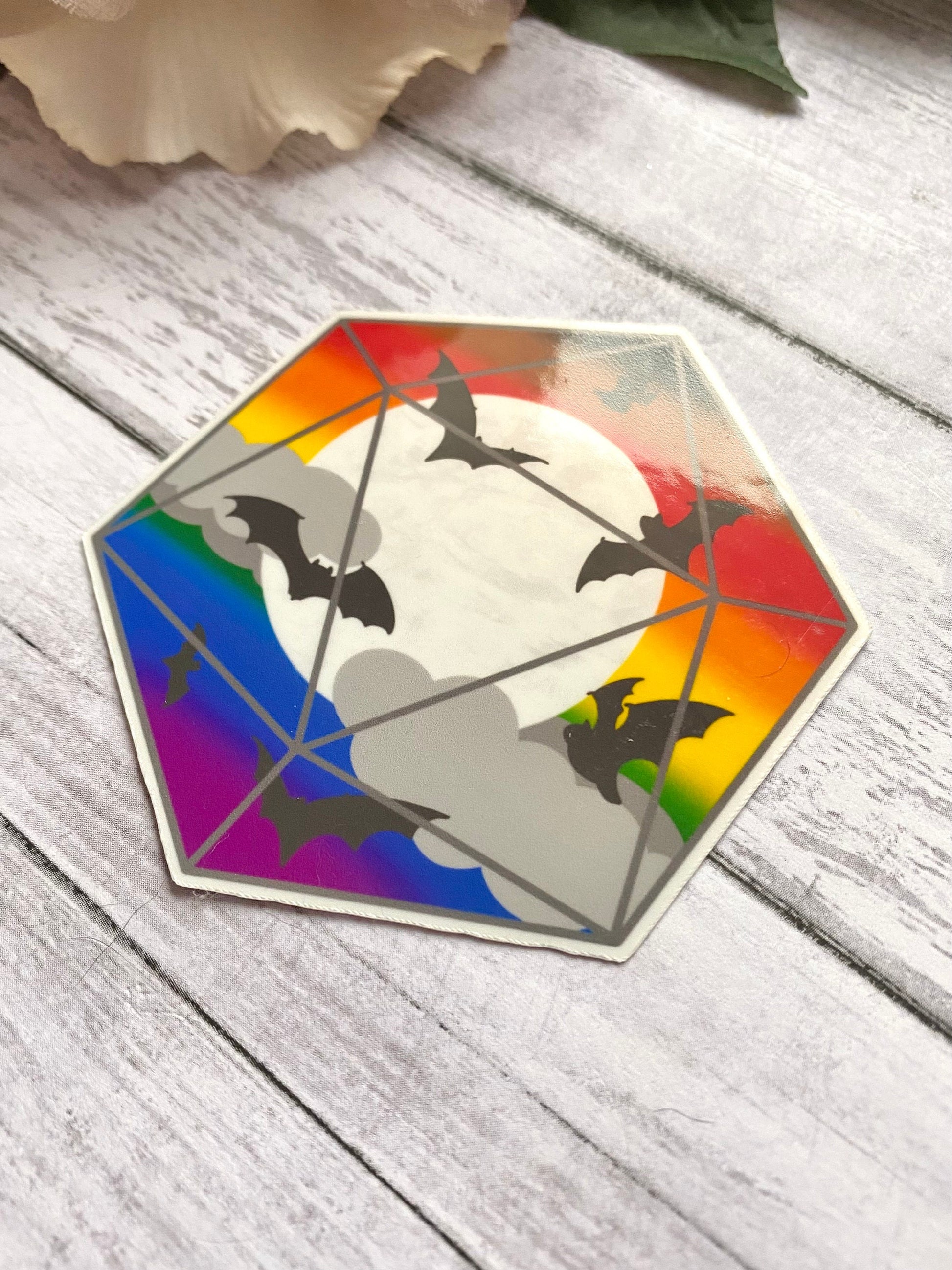 Philly pride flag D20 sticker for water bottle, gay goth sticker, decals for laptop, water resistant sticker, LGBTQ art, rainbow D20 sticker