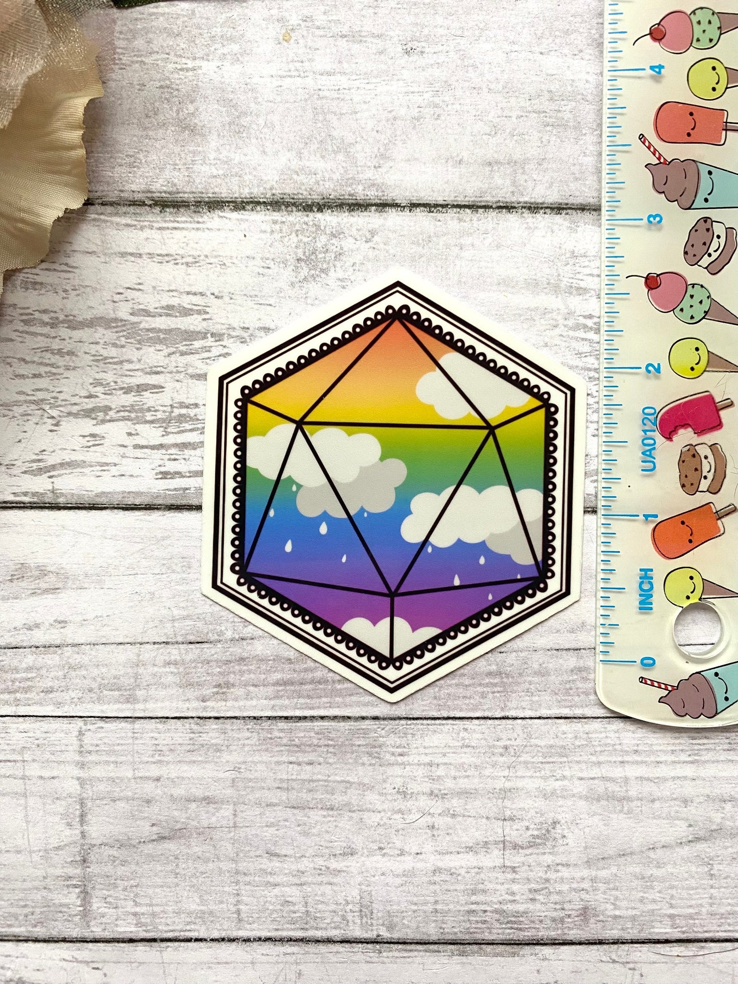 Rainbow D20 sticker for laptop, cloud decal for tumblers, pride month gift for friend, pride stickers cute, LGBTQ art, small gift for them