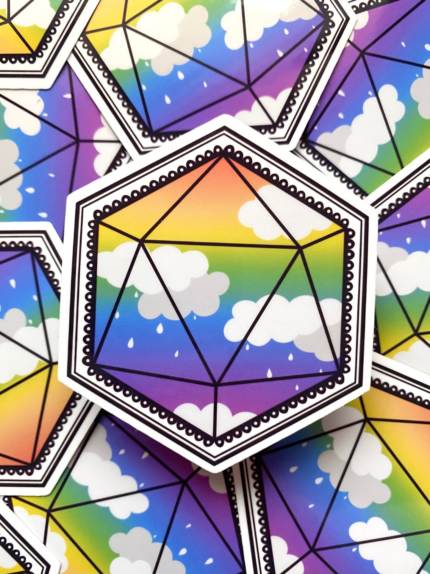 Rainbow D20 sticker for laptop, cloud decal for tumblers, pride month gift for friend, pride stickers cute, LGBTQ art, small gift for them