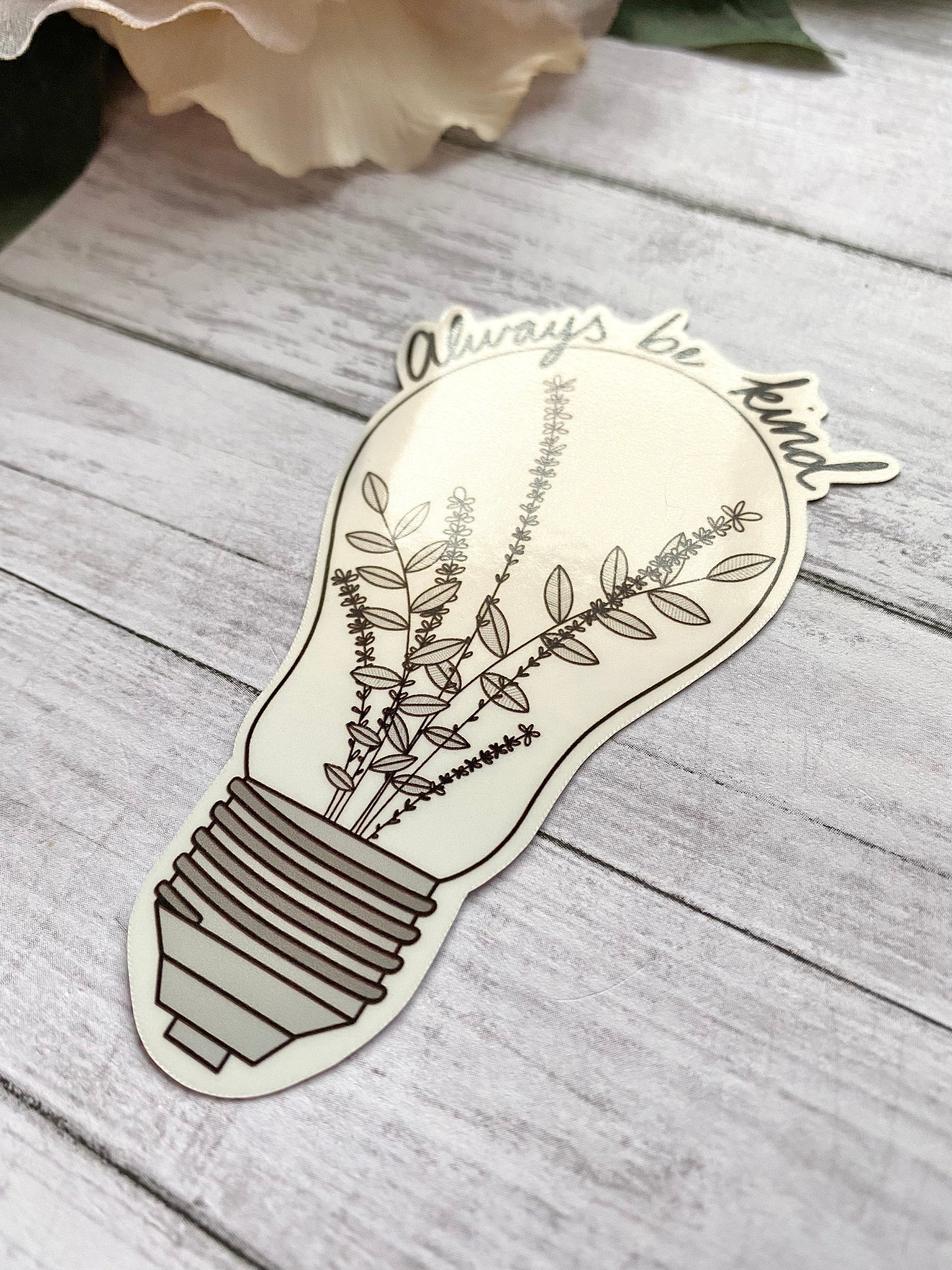 Always be kind lightbulb sticker, inspirational stickers, motivational decals, cute flower stickers, e-reader sticker