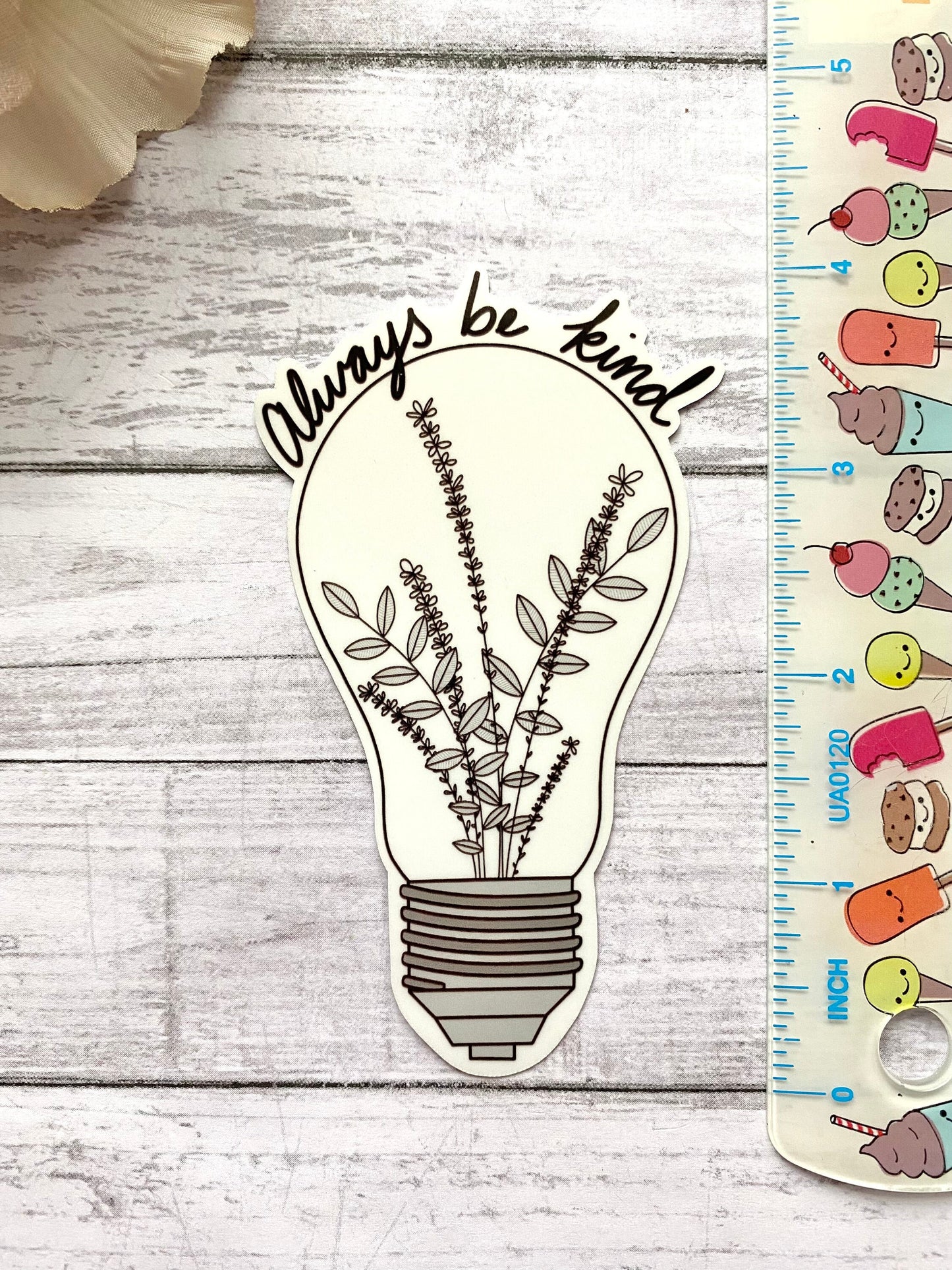 Always be kind lightbulb sticker, inspirational stickers, motivational decals, cute flower stickers, e-reader sticker
