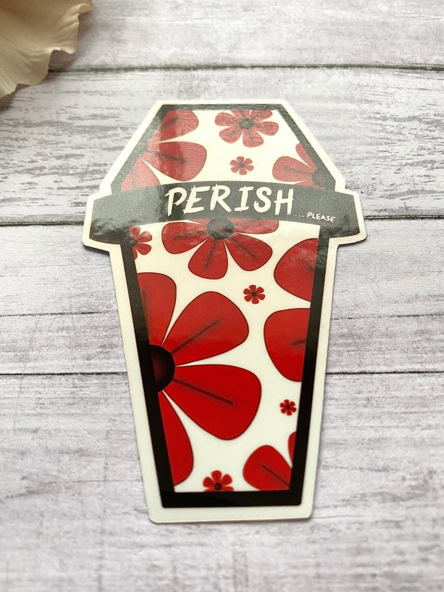 Flower coffin sticker, goth stationery, unique floral gift for her, vinyl decal for laptop, rude sticker, emo valentine gift for best friend
