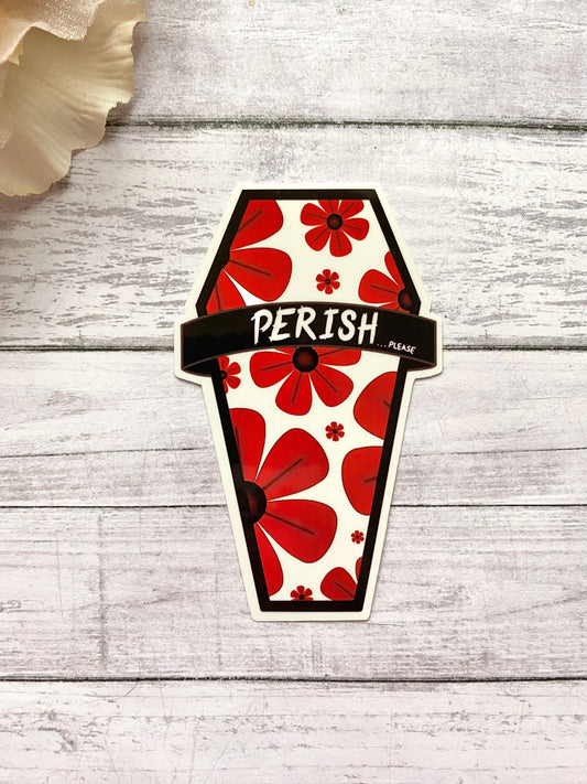 Flower coffin sticker, goth stationery, unique floral gift for her, vinyl decal for laptop, rude sticker, emo valentine gift for best friend