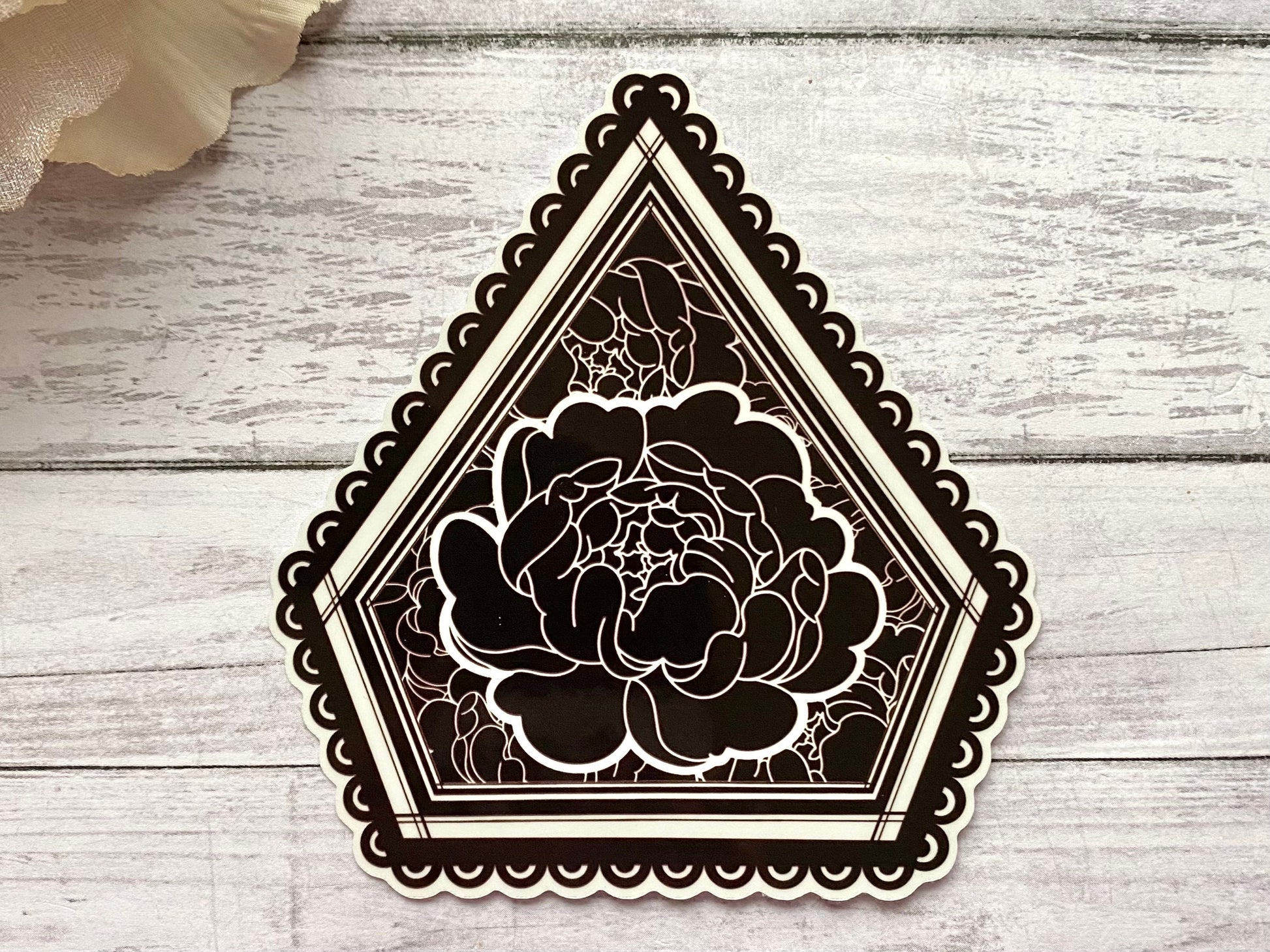 Black flower sticker, peony decal for water bottle, unique floral gift for her, cute stationery sticker, emo valentine gift for girlfriend