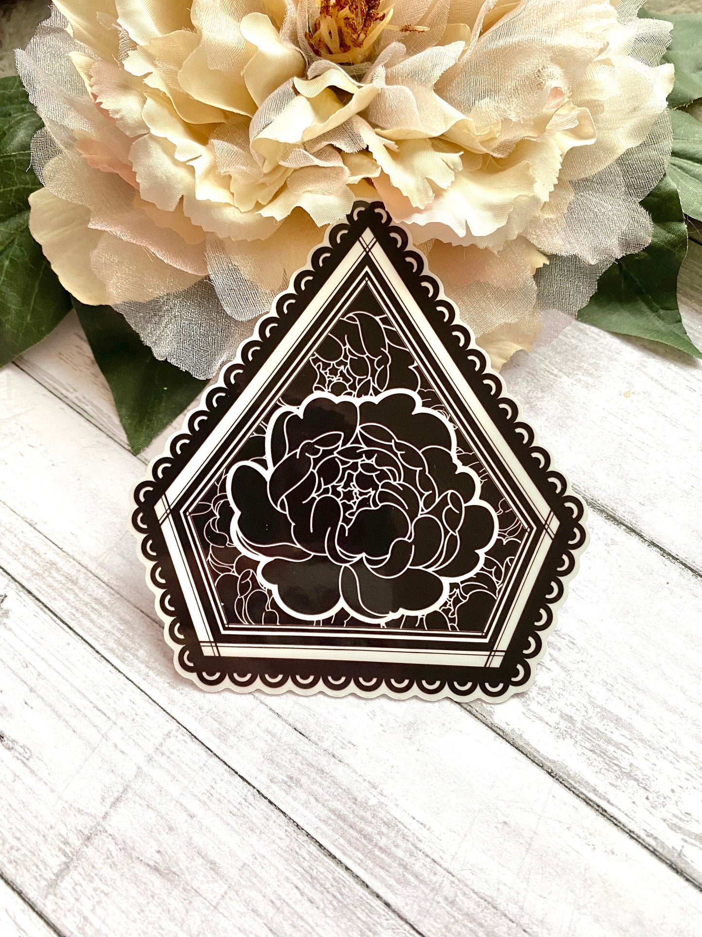 Black flower sticker, peony decal for water bottle, unique floral gift for her, cute stationery sticker, emo valentine gift for girlfriend