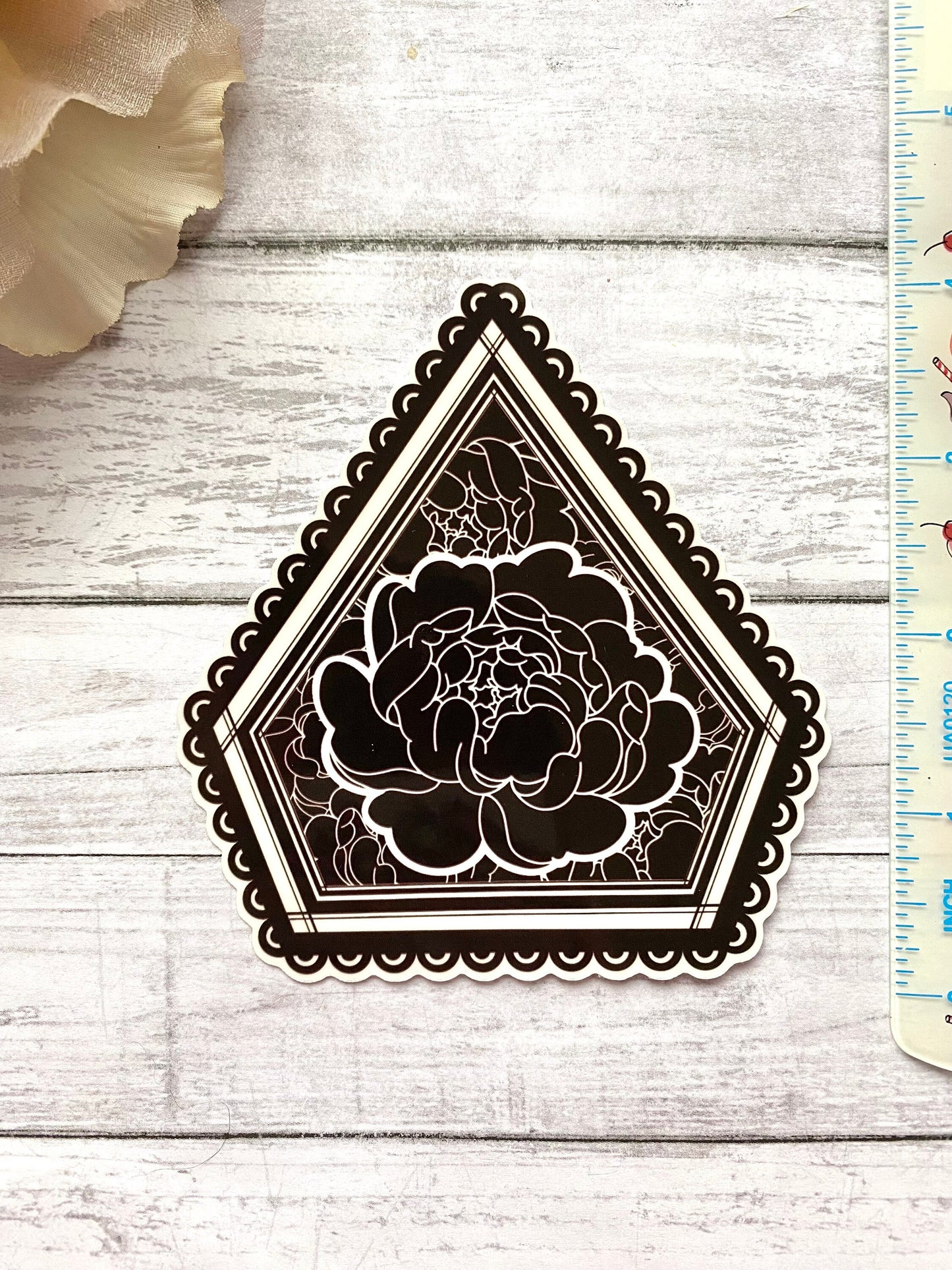 Black flower sticker, peony decal for water bottle, unique floral gift for her, cute stationery sticker, emo valentine gift for girlfriend