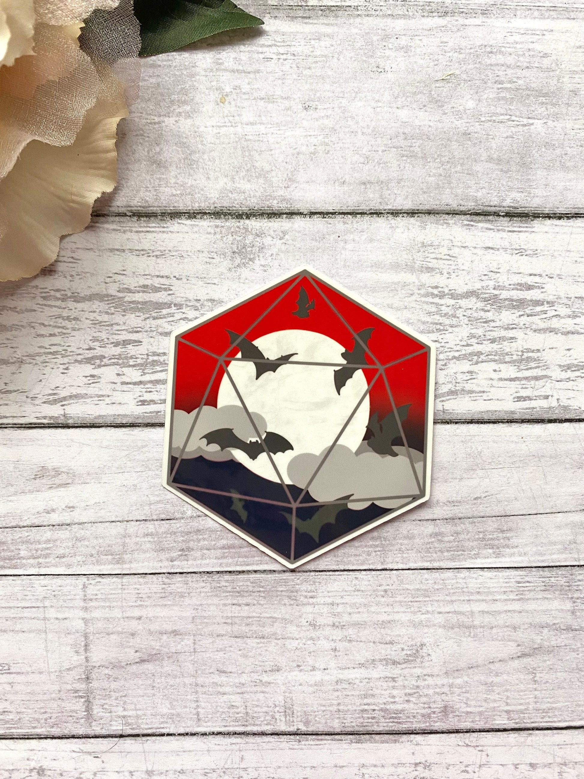 Bat D20 stickers, spooky decals, cute sticker for sketchbook, glossy stickers, witchy gift for bff, goth aesthetic stickers for ereader