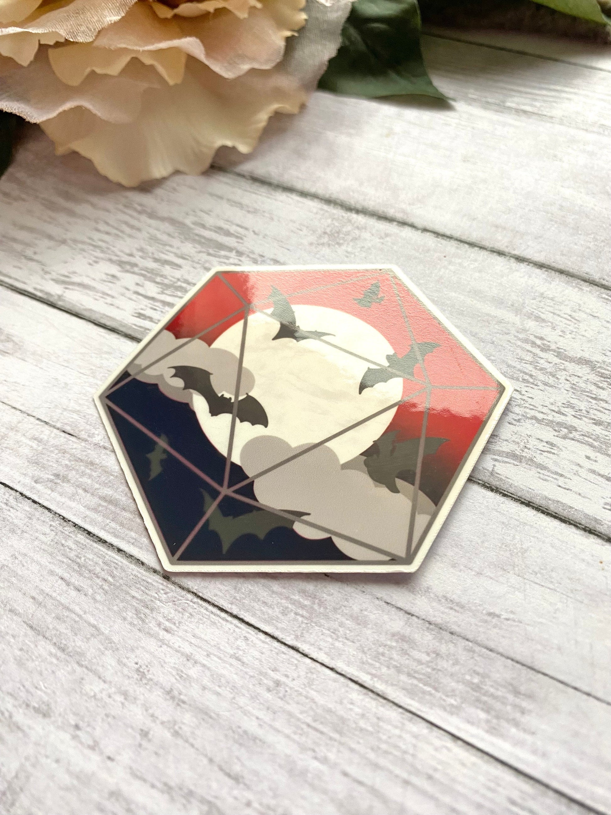 Bat D20 stickers, spooky decals, cute sticker for sketchbook, glossy stickers, witchy gift for bff, goth aesthetic stickers for ereader