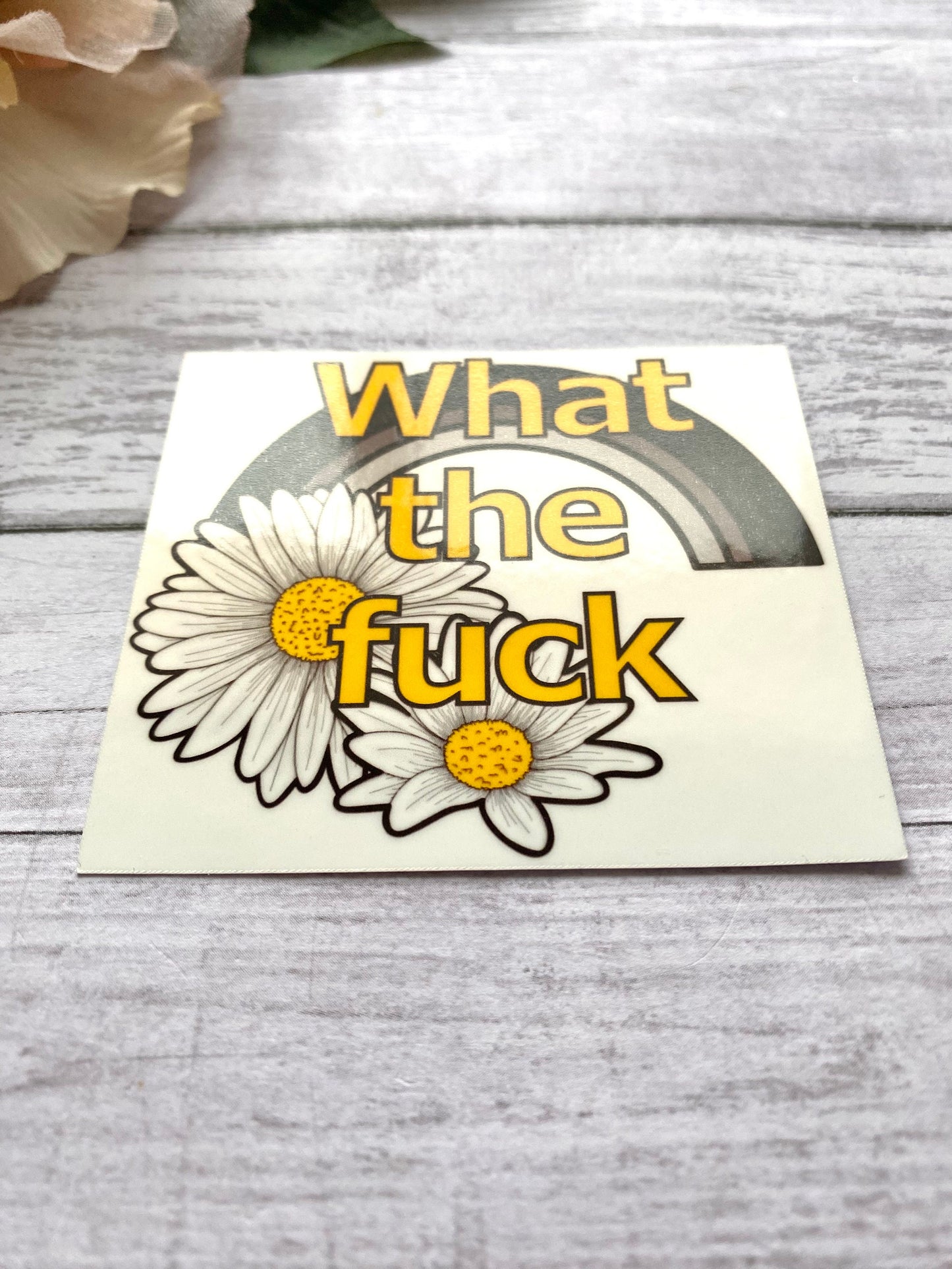 what the fuck wtf sticker for laptop, funny gifts for best friend, daisy stickers for water bottle, rude stickers for planner, goth rainbow