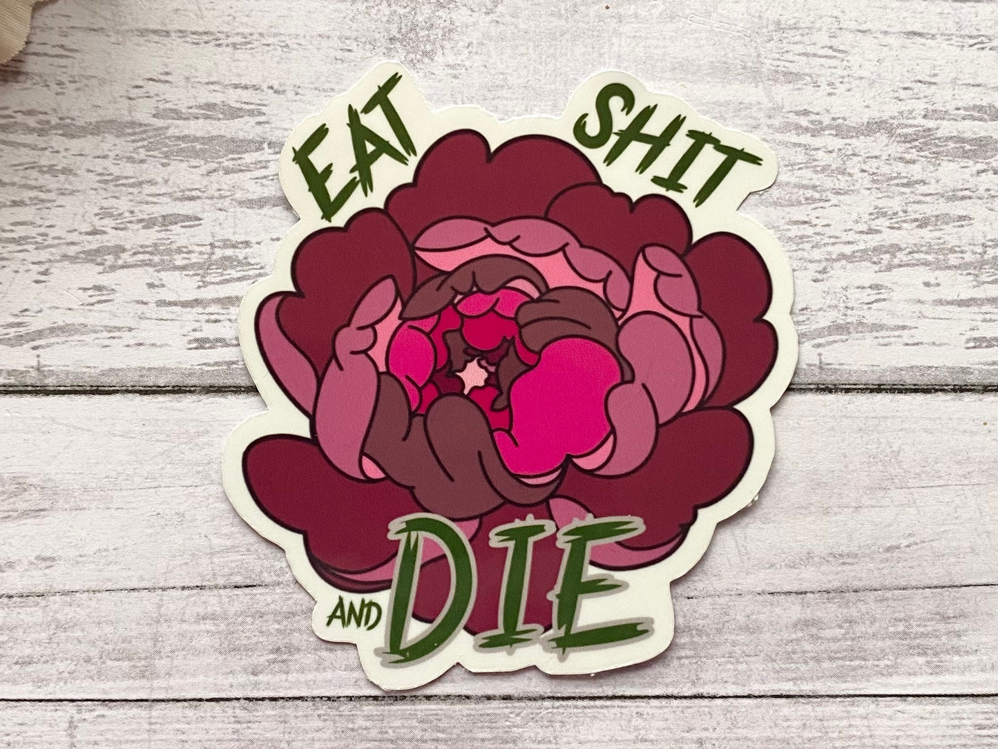 eat shit and die send to an ex rude stickers for adults, bike helmet stickers for women, funny gifts for ex husband, floral stickers for