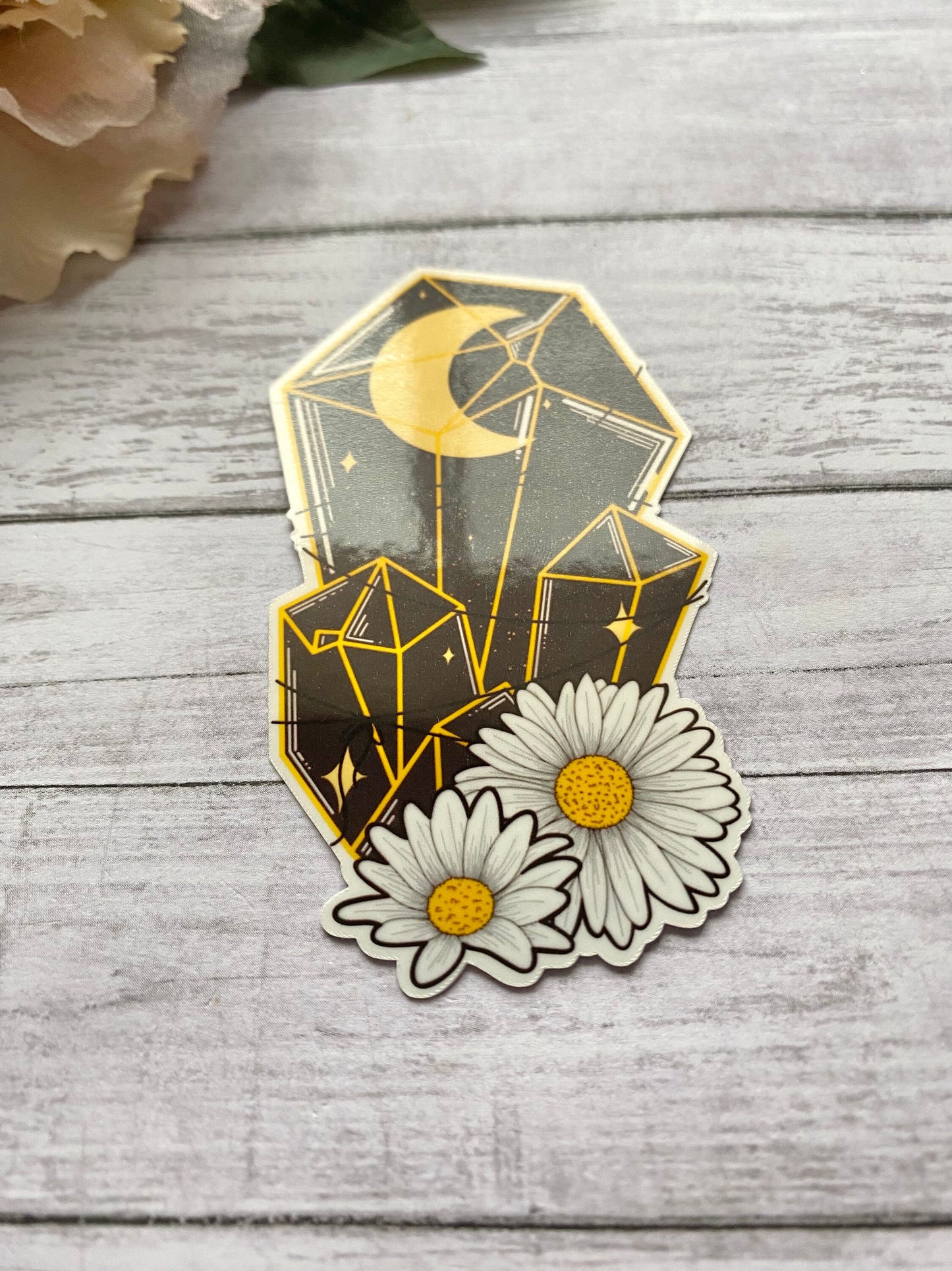 Black crystal sticker for notebook, witchy birthday gift for women, daisy decal for water bottle, Valentines day gift for her, small gift