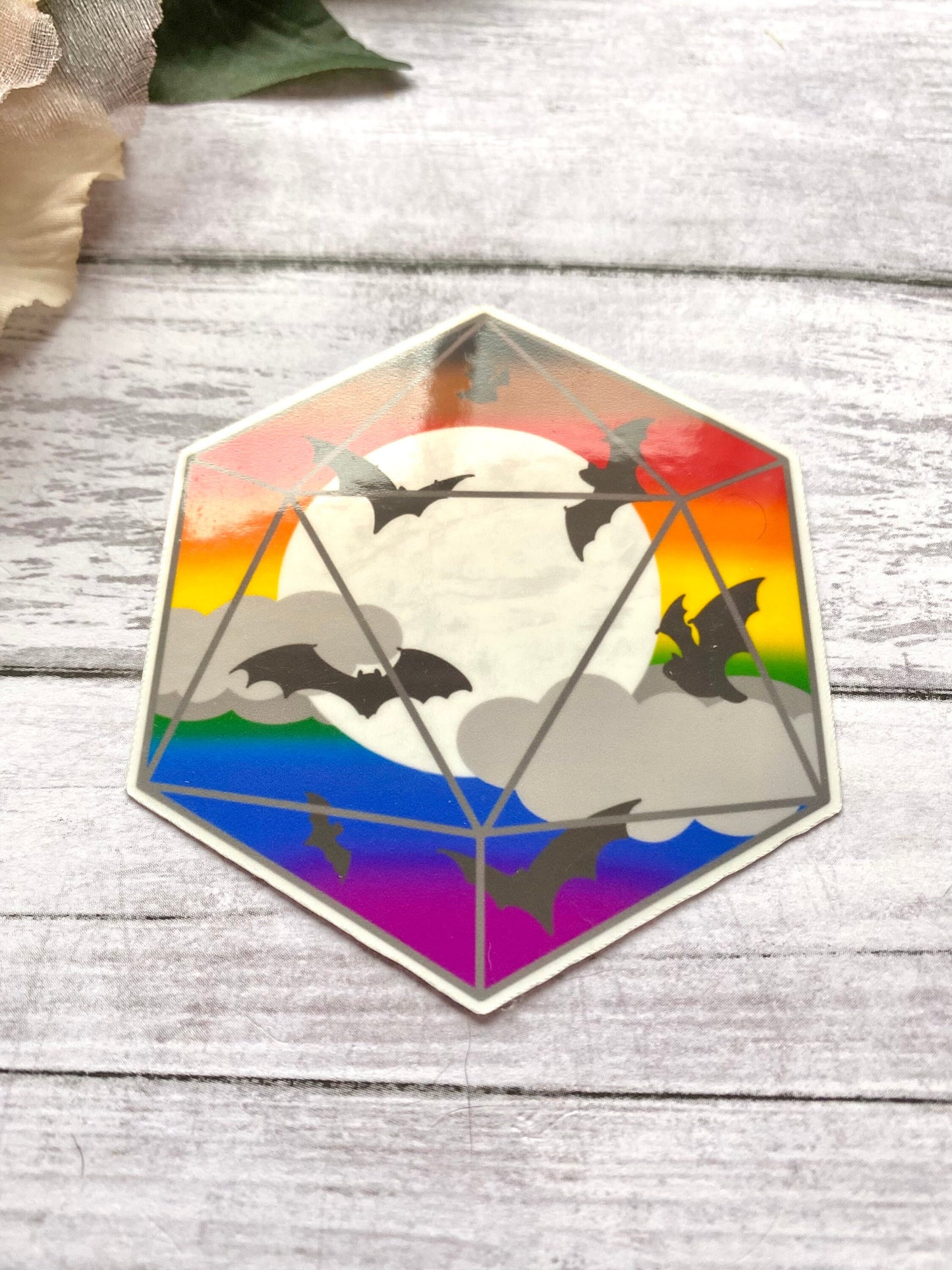 Philly pride flag D20 sticker for water bottle, gay goth sticker, decals for laptop, water resistant sticker, LGBTQ art, rainbow D20 sticker