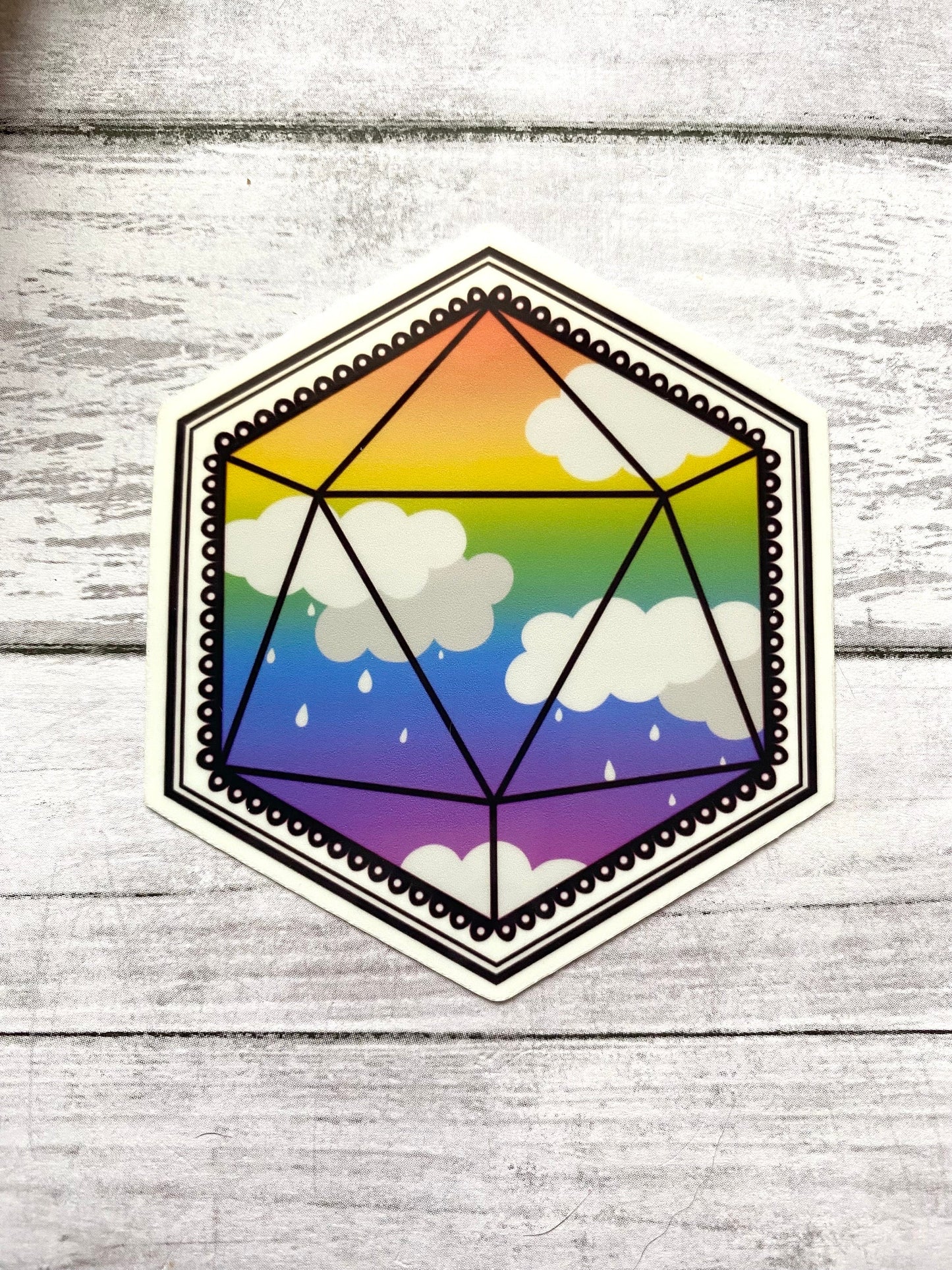Rainbow D20 sticker for laptop, cloud decal for tumblers, pride month gift for friend, pride stickers cute, LGBTQ art, small gift for them