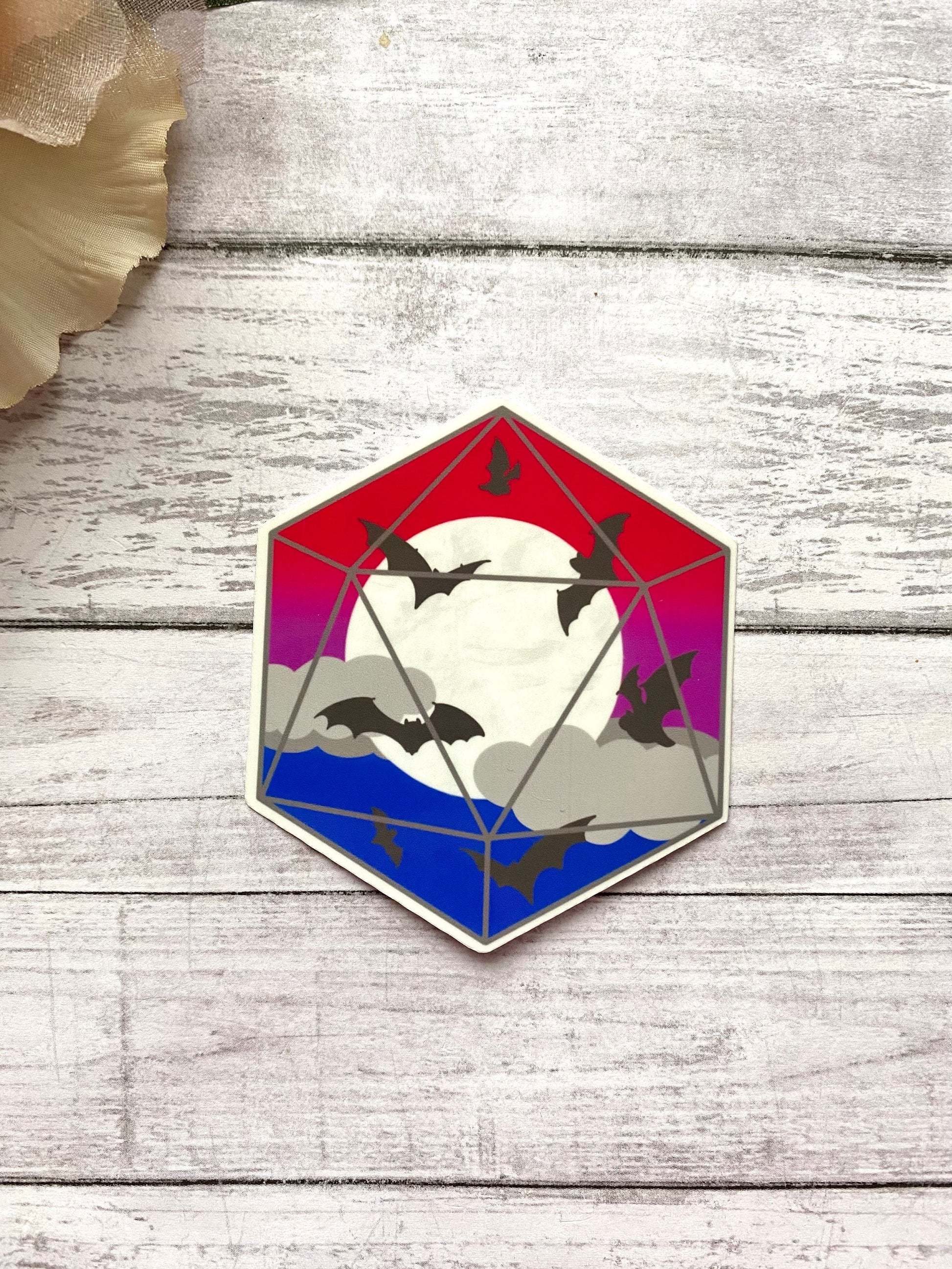 Bisexual pride bat D20 sticker, subtle pride stickers, gay pride month gift for friend, coming out gift for partner, alphabet mafia decal