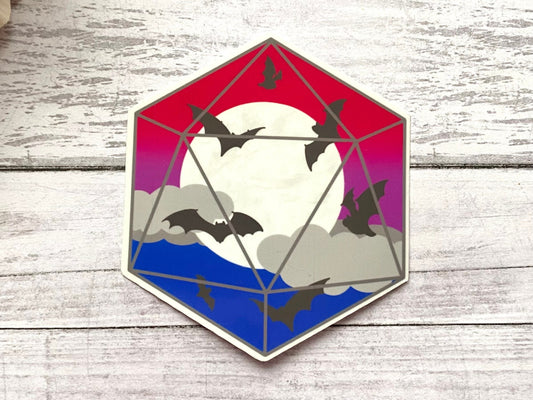Bisexual pride bat D20 sticker, subtle pride stickers, gay pride month gift for friend, coming out gift for partner, alphabet mafia decal