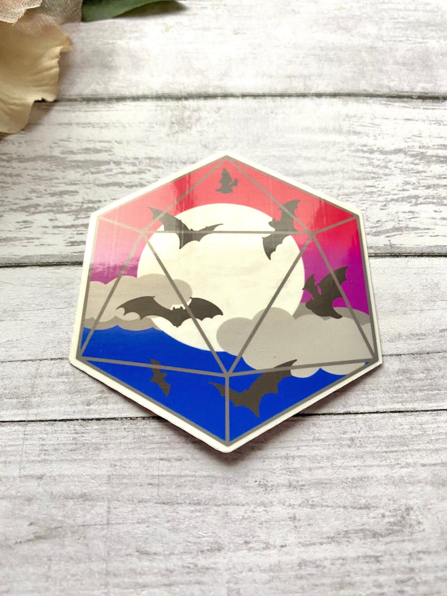 Bisexual pride bat D20 sticker, subtle pride stickers, gay pride month gift for friend, coming out gift for partner, alphabet mafia decal