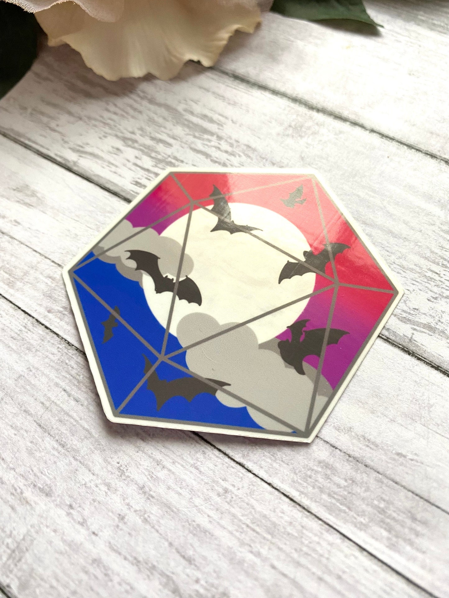 Bisexual pride bat D20 sticker, subtle pride stickers, gay pride month gift for friend, coming out gift for partner, alphabet mafia decal