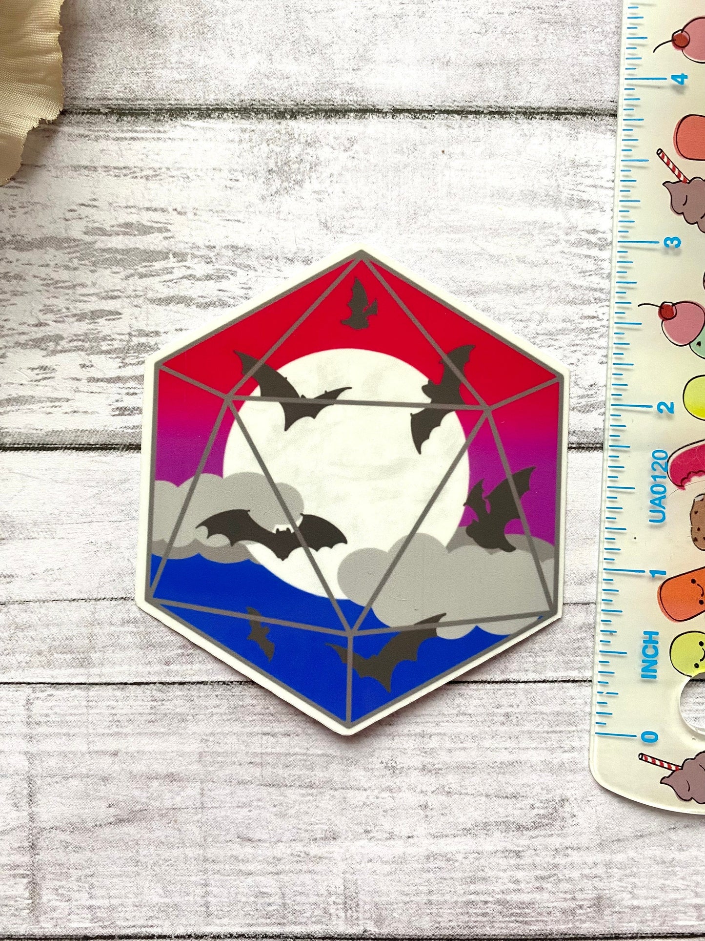 Bisexual pride bat D20 sticker, subtle pride stickers, gay pride month gift for friend, coming out gift for partner, alphabet mafia decal