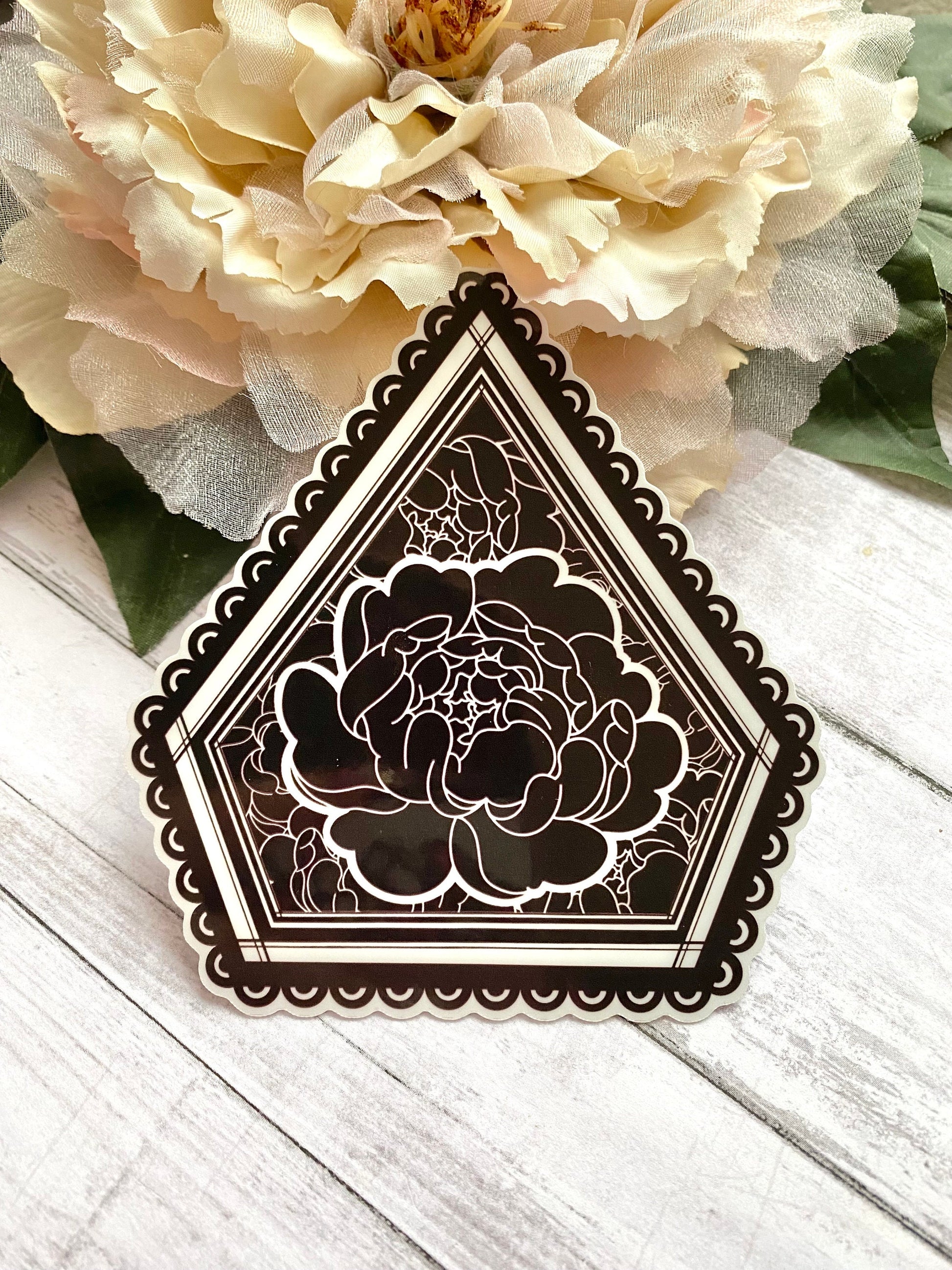 Black flower sticker, peony decal for water bottle, unique floral gift for her, cute stationery sticker, emo valentine gift for girlfriend