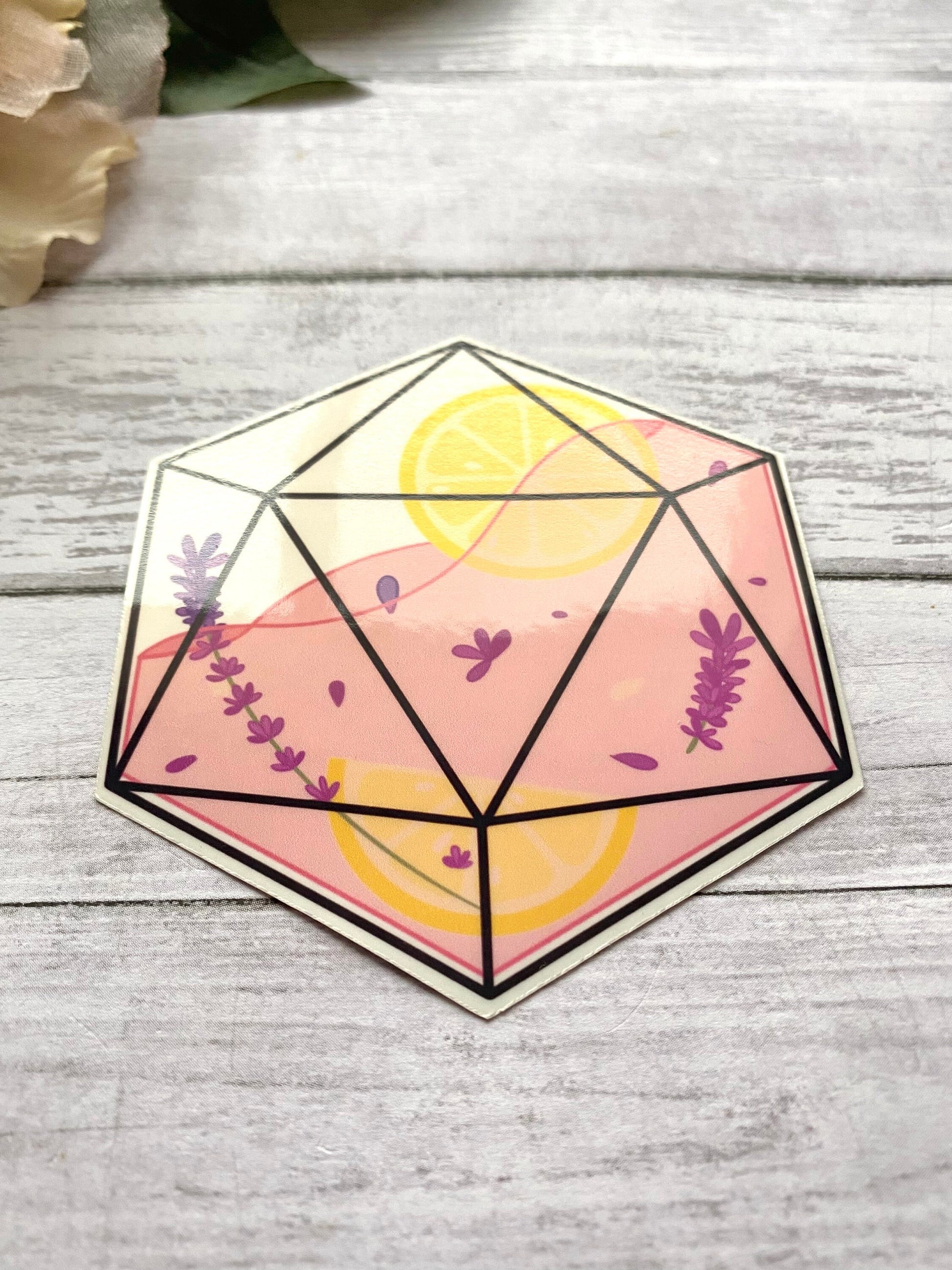 lavender lemonade d20 dice stickers for laptop, witchy gifts for women, cute stickers for water bottles, Easter basket stuffers for teenage