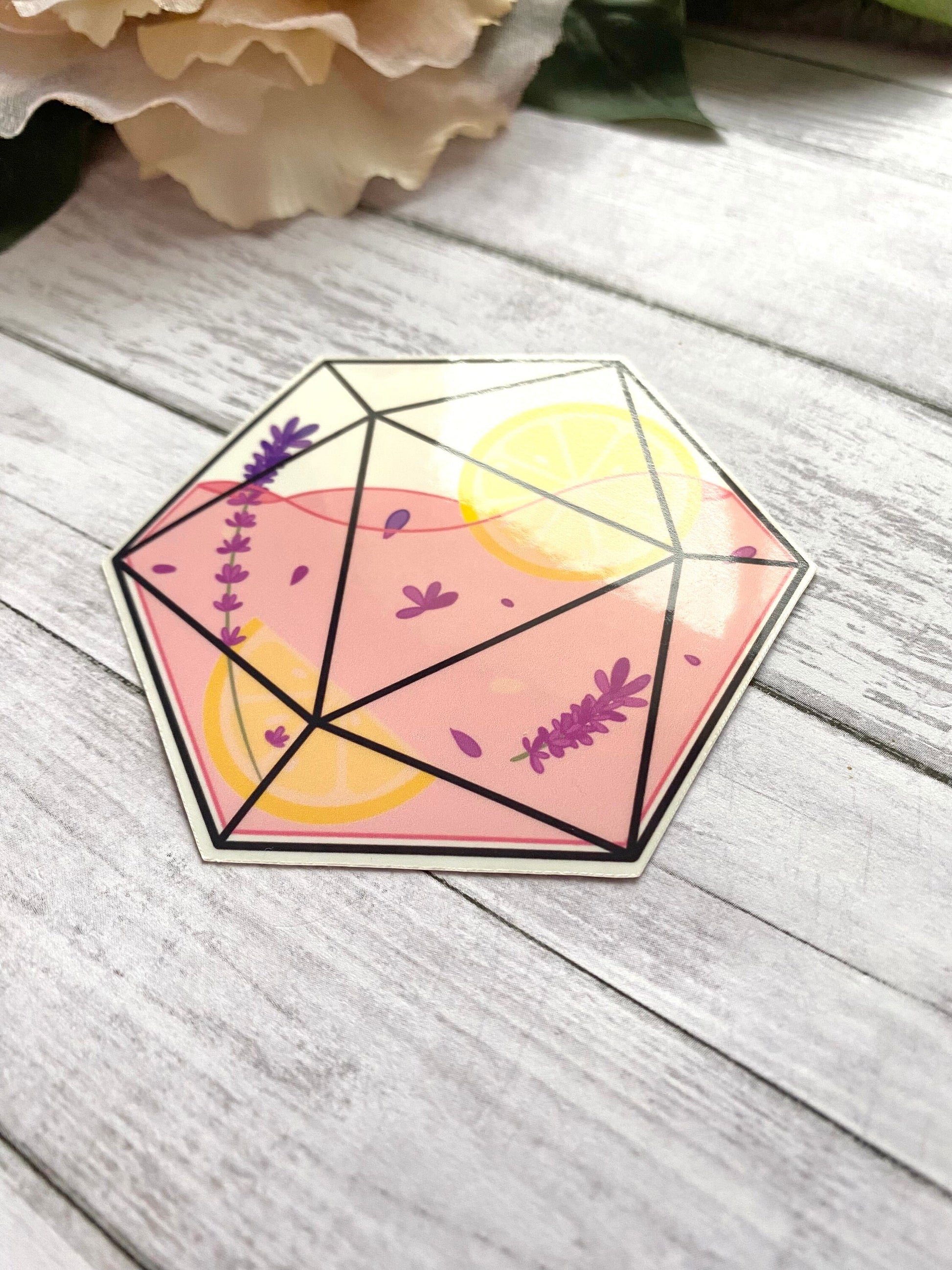 lavender lemonade d20 dice stickers for laptop, witchy gifts for women, cute stickers for water bottles, Easter basket stuffers for teenage