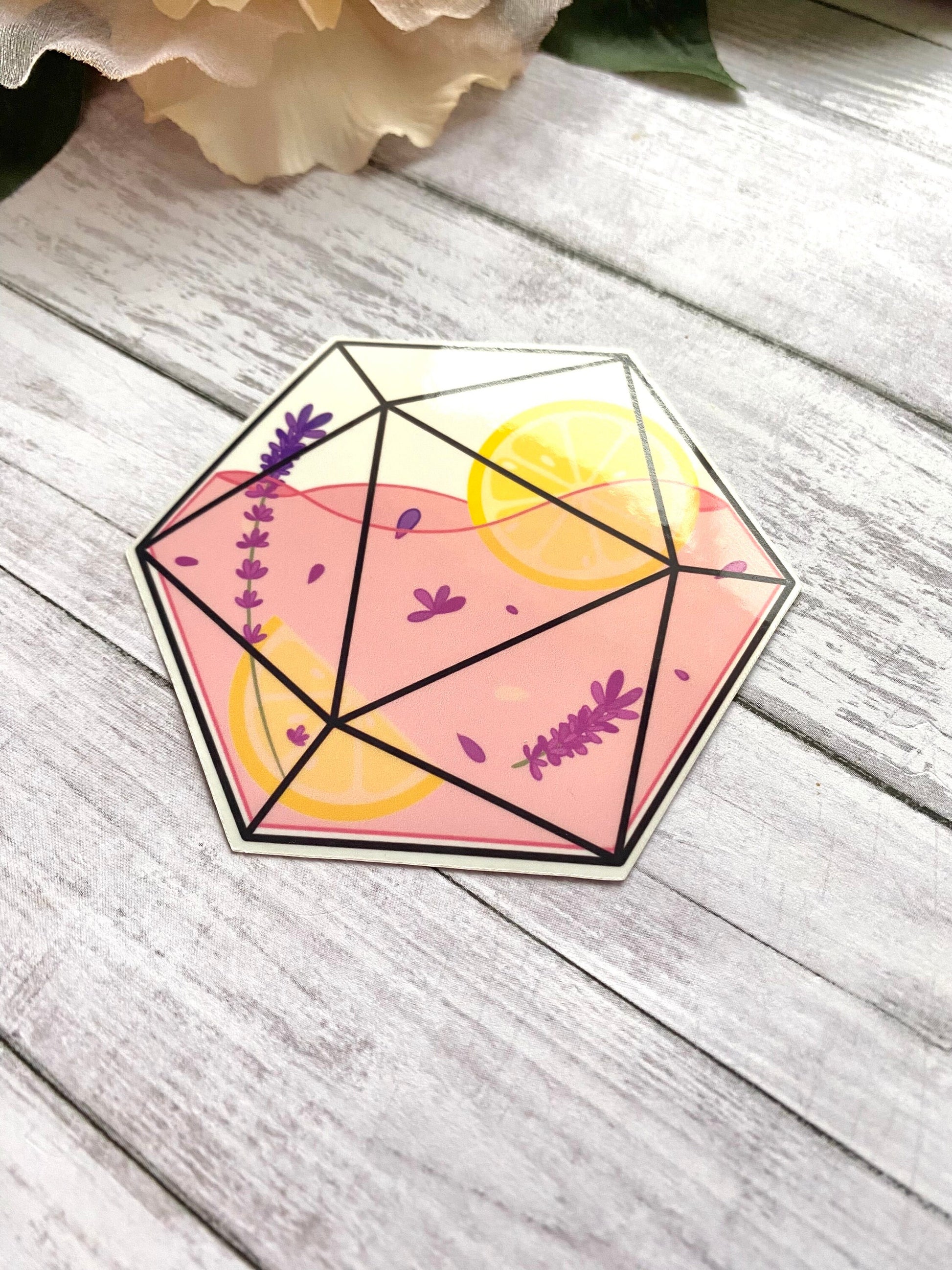 lavender lemonade d20 dice stickers for laptop, witchy gifts for women, cute stickers for water bottles, Easter basket stuffers for teenage