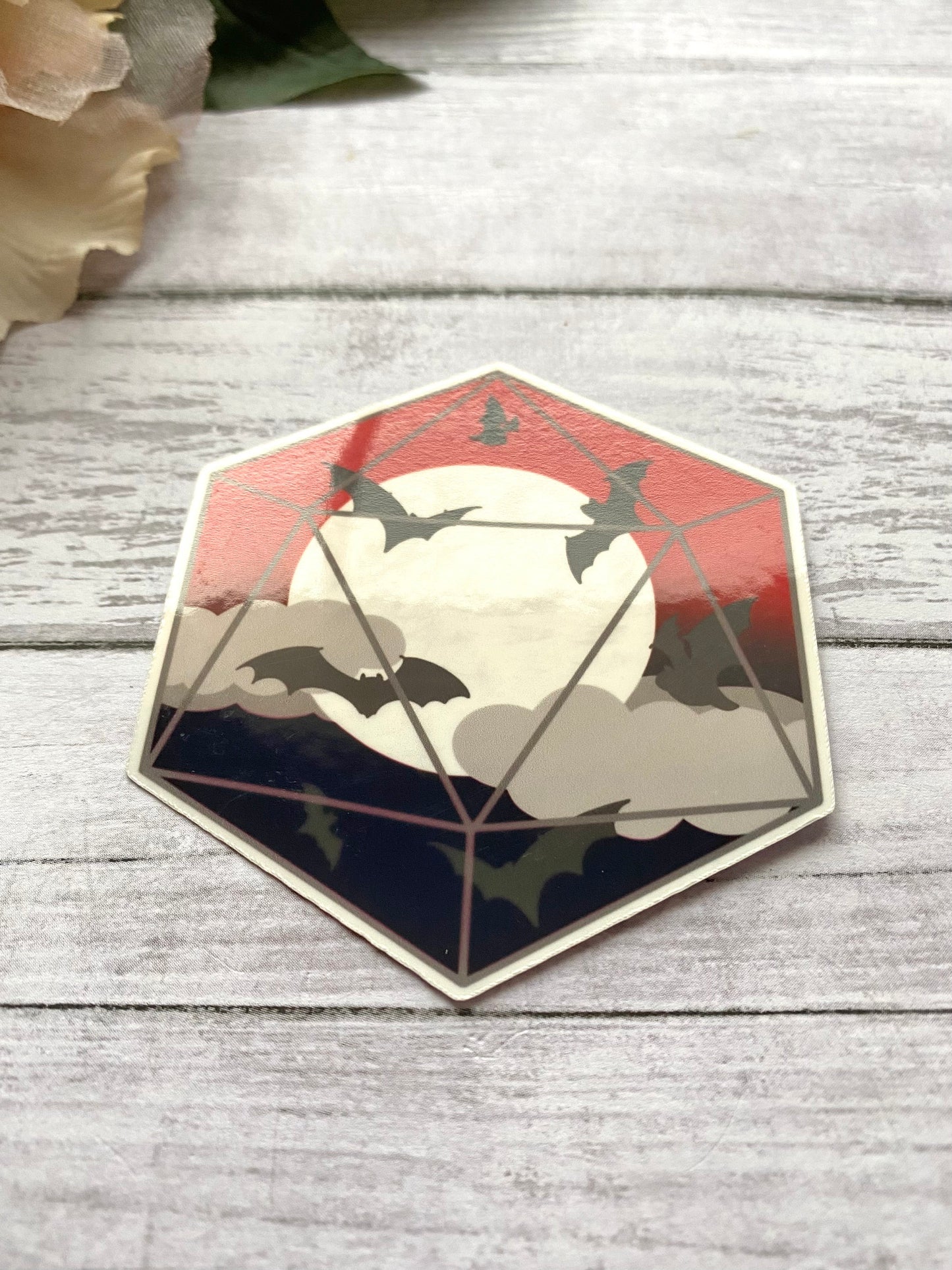 Bat D20 stickers, spooky decals, cute sticker for sketchbook, glossy stickers, witchy gift for bff, goth aesthetic stickers for ereader