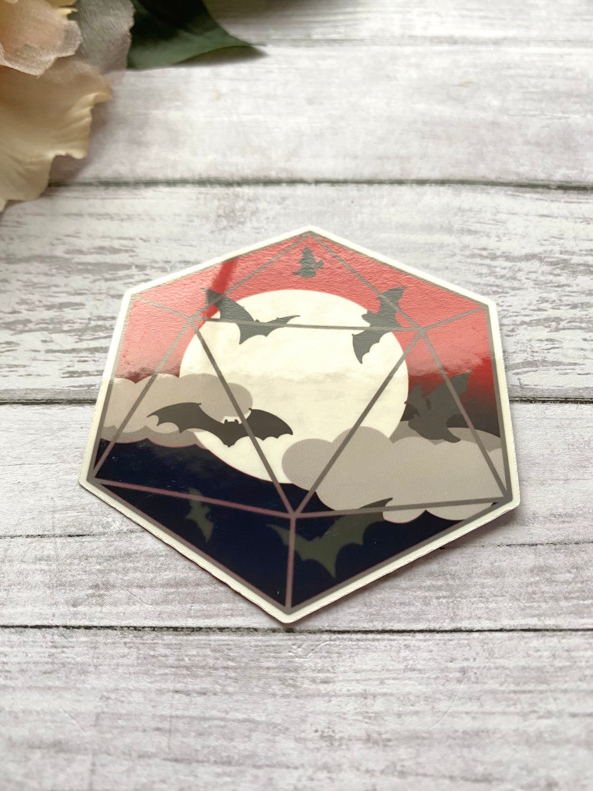 Bat D20 stickers, spooky decals, cute sticker for sketchbook, glossy stickers, witchy gift for bff, goth aesthetic stickers for ereader