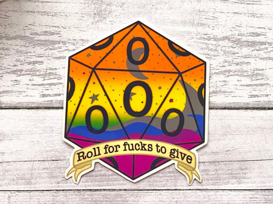 D20 Sticker – ‘Zero Fucks to Give’ Funny DnD Decal for Laptop, Tumbler, Notebook – Sarcastic Gamer Gift, Dungeon Master Stocking Stuffer
