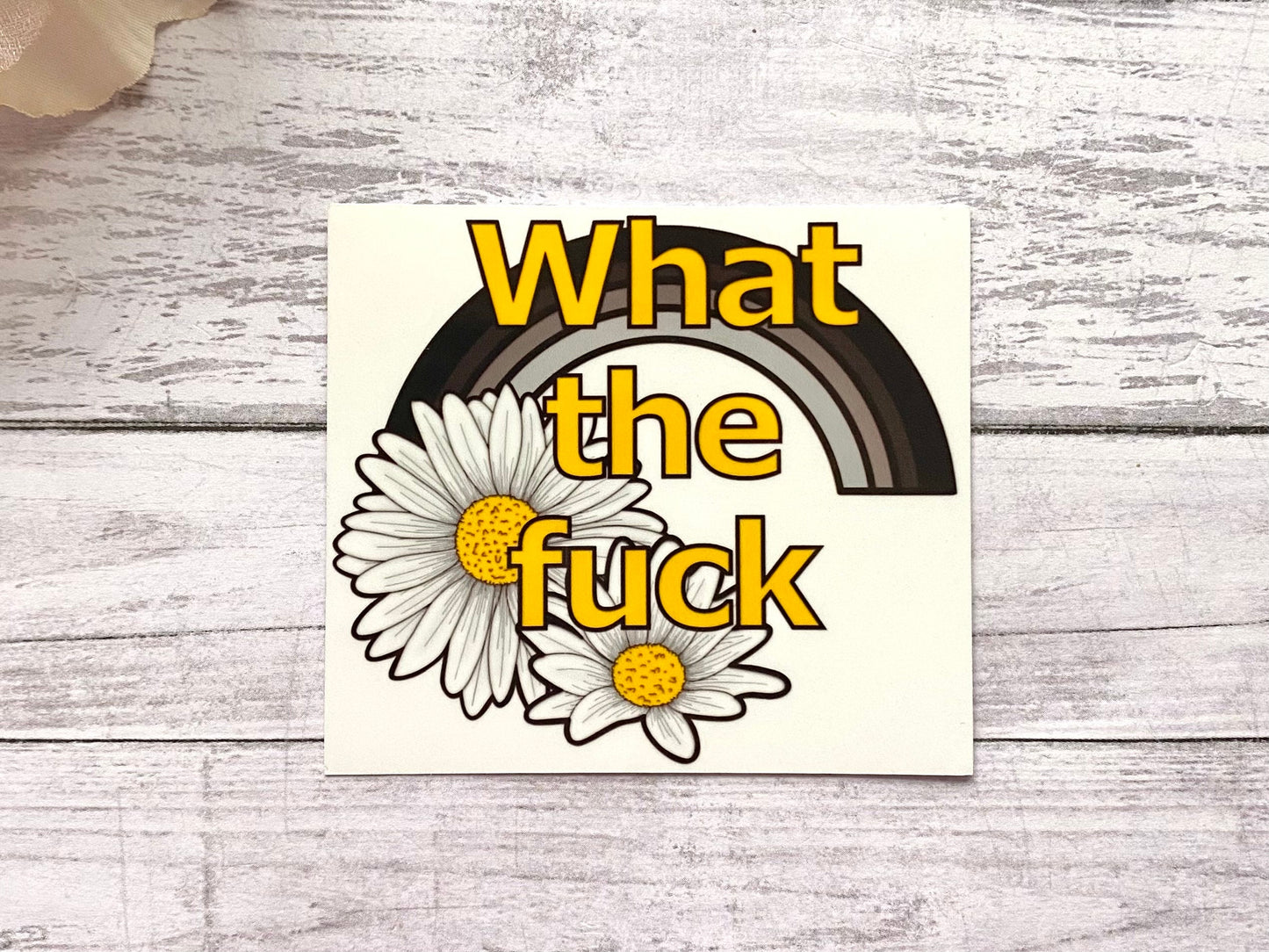 what the fuck wtf sticker for laptop, funny gifts for best friend, daisy stickers for water bottle, rude stickers for planner, goth rainbow