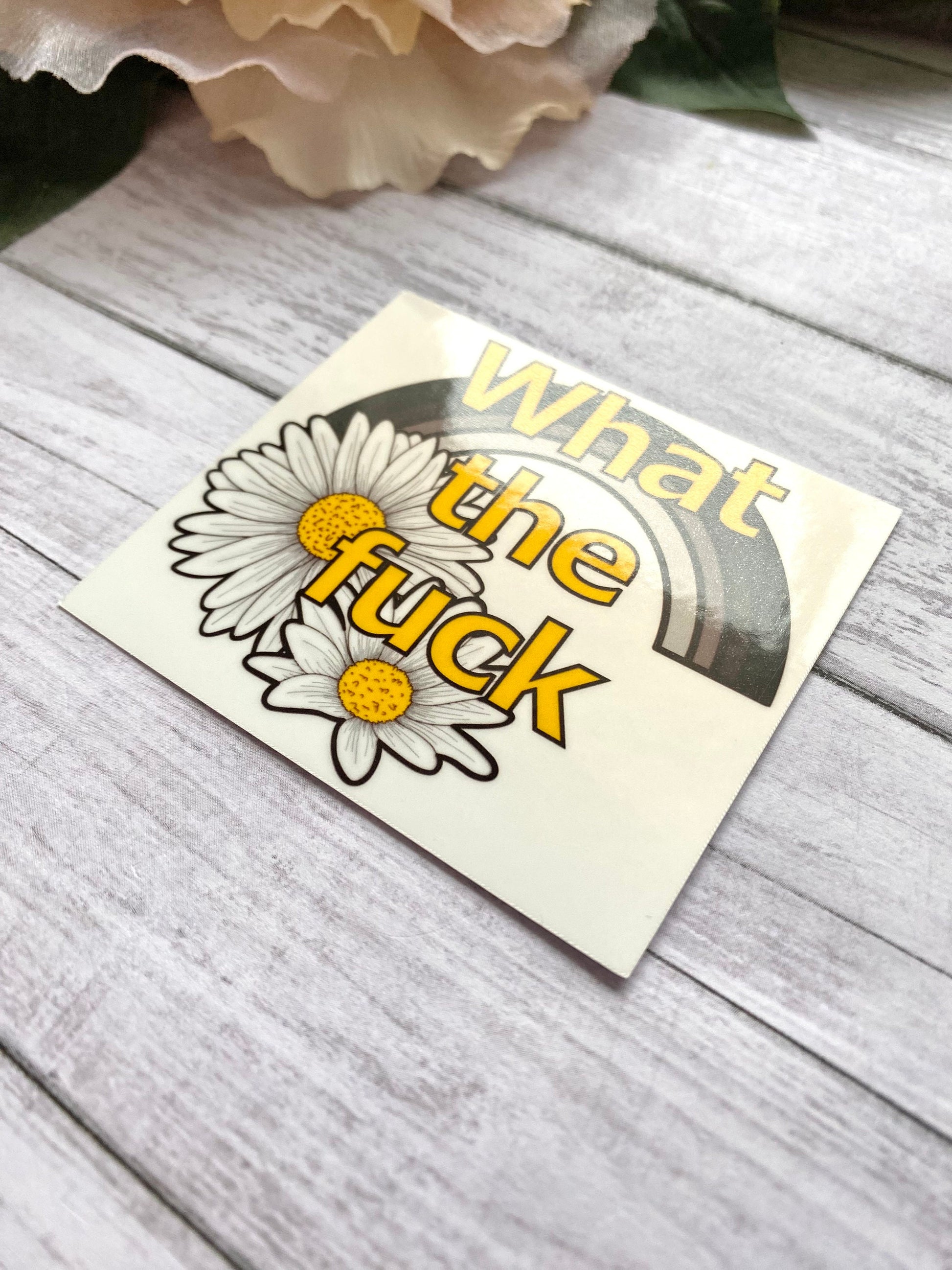 what the fuck wtf sticker for laptop, funny gifts for best friend, daisy stickers for water bottle, rude stickers for planner, goth rainbow