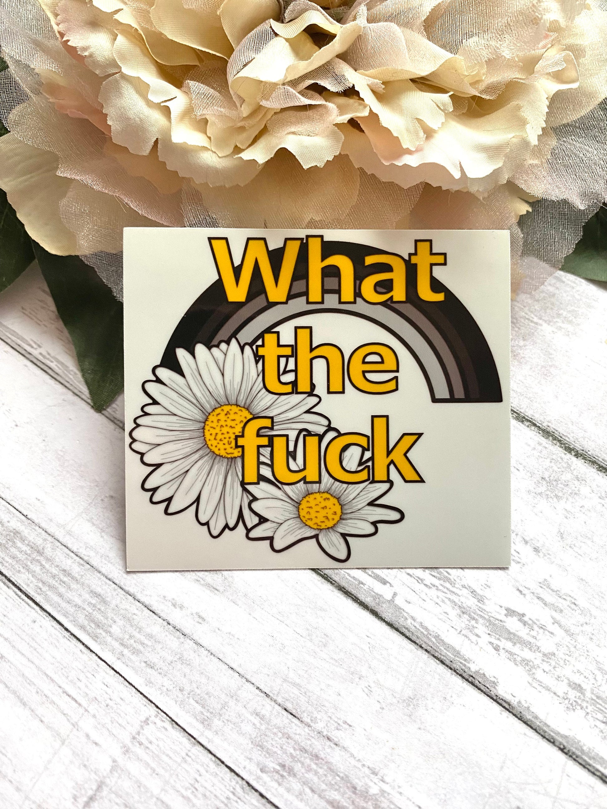 what the fuck wtf sticker for laptop, funny gifts for best friend, daisy stickers for water bottle, rude stickers for planner, goth rainbow