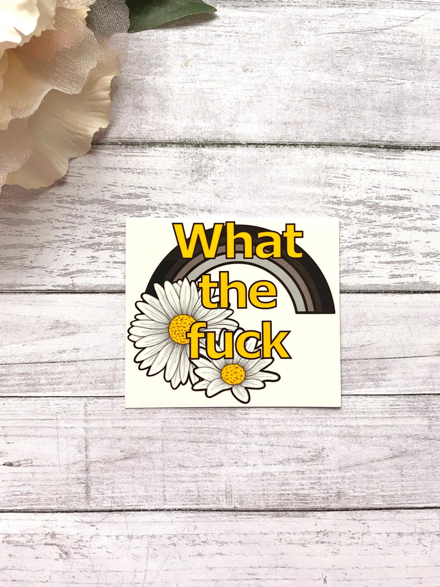what the fuck wtf sticker for laptop, funny gifts for best friend, daisy stickers for water bottle, rude stickers for planner, goth rainbow