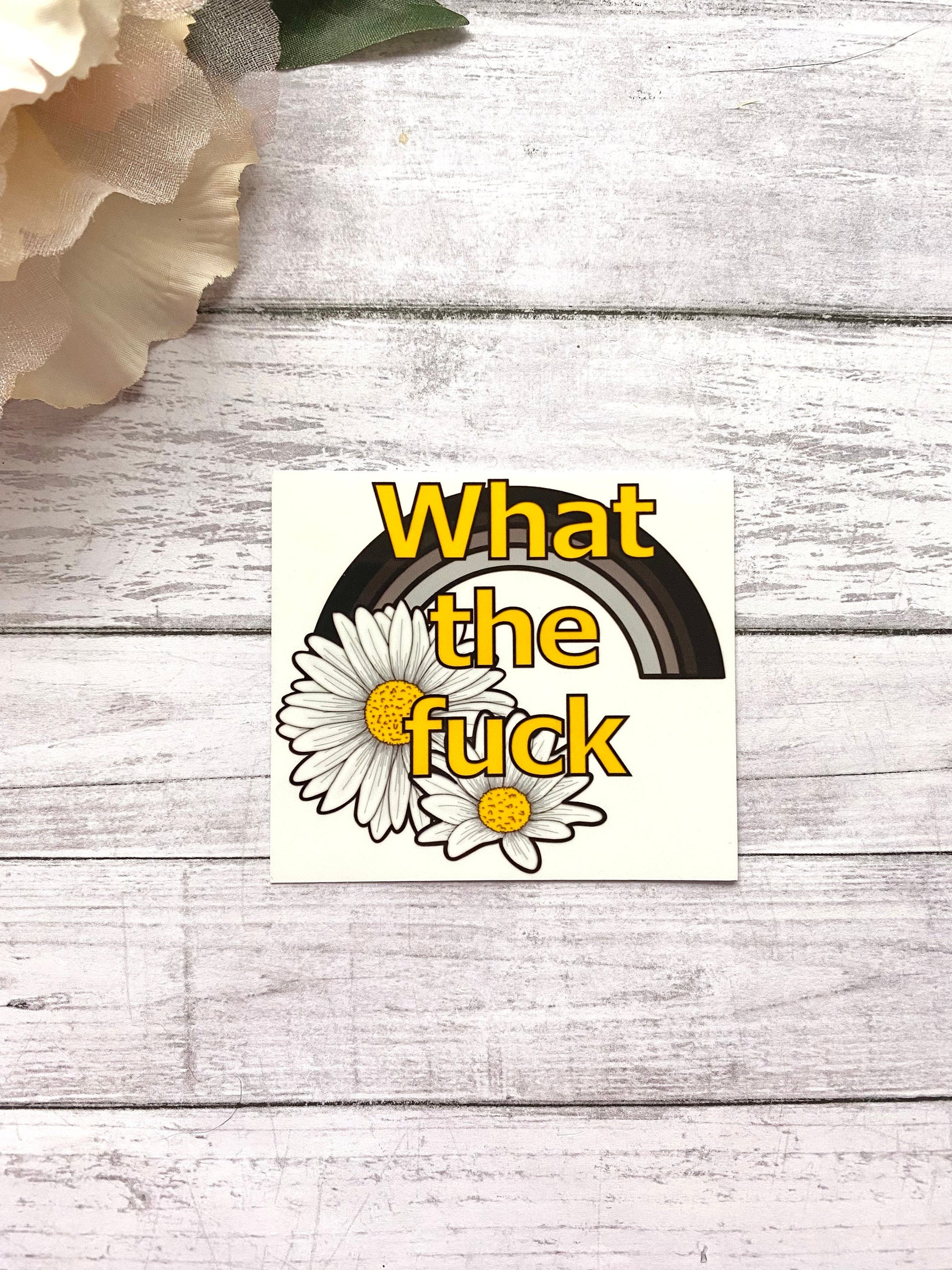 what the fuck wtf sticker for laptop, funny gifts for best friend, daisy stickers for water bottle, rude stickers for planner, goth rainbow