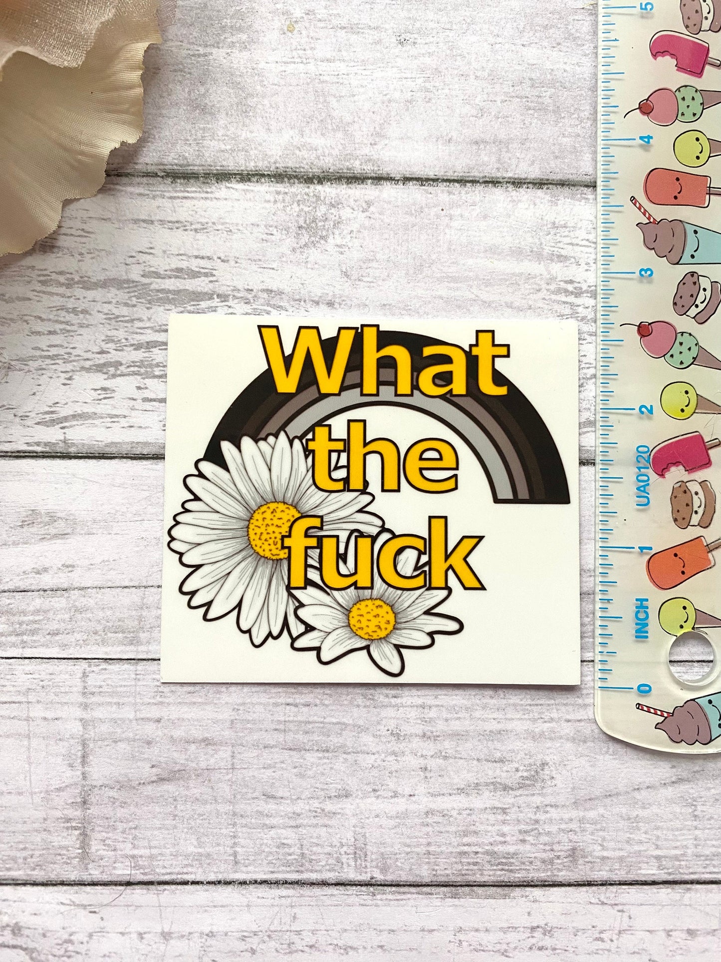 what the fuck wtf sticker for laptop, funny gifts for best friend, daisy stickers for water bottle, rude stickers for planner, goth rainbow