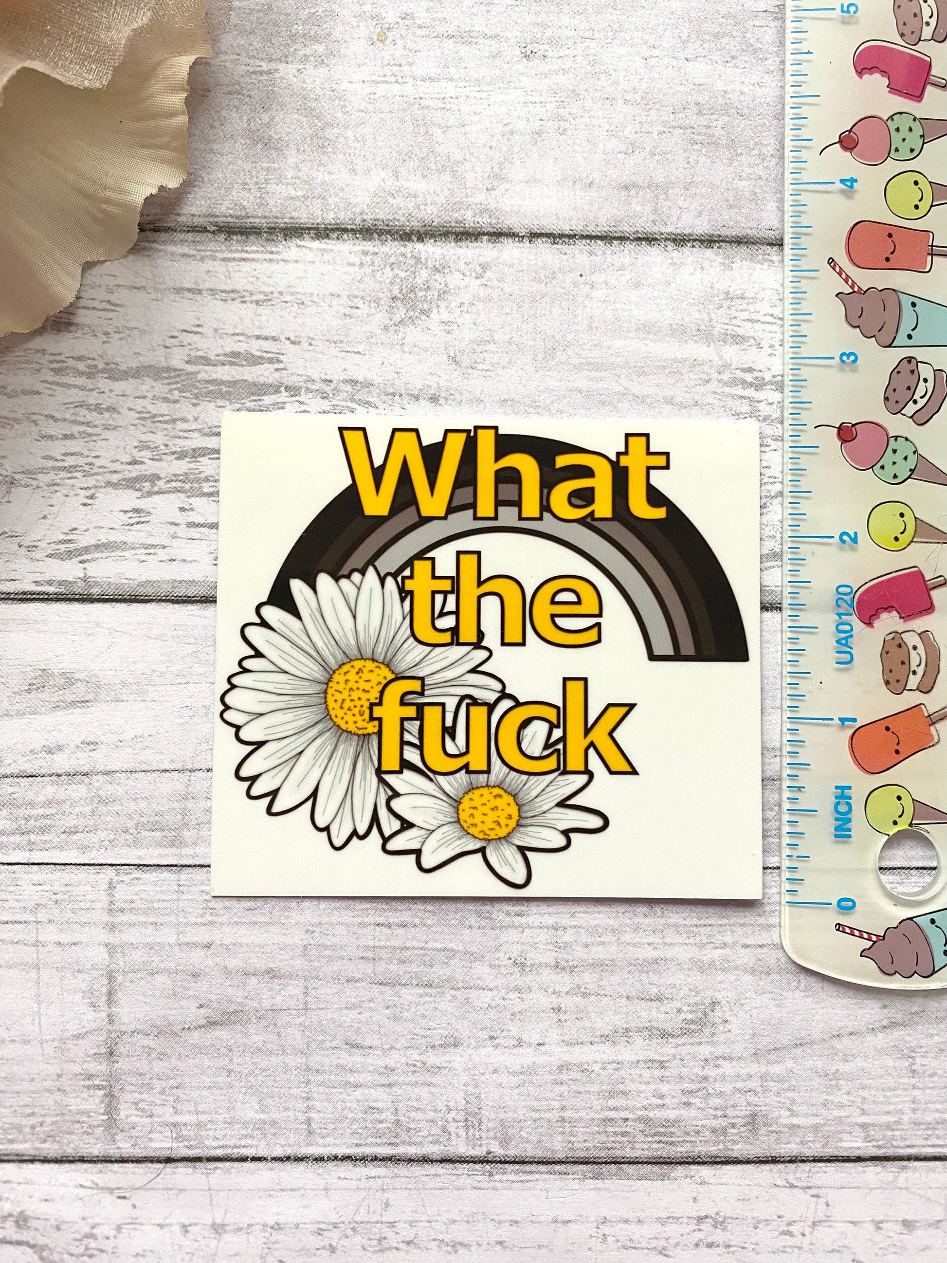 what the fuck wtf sticker for laptop, funny gifts for best friend, daisy stickers for water bottle, rude stickers for planner, goth rainbow
