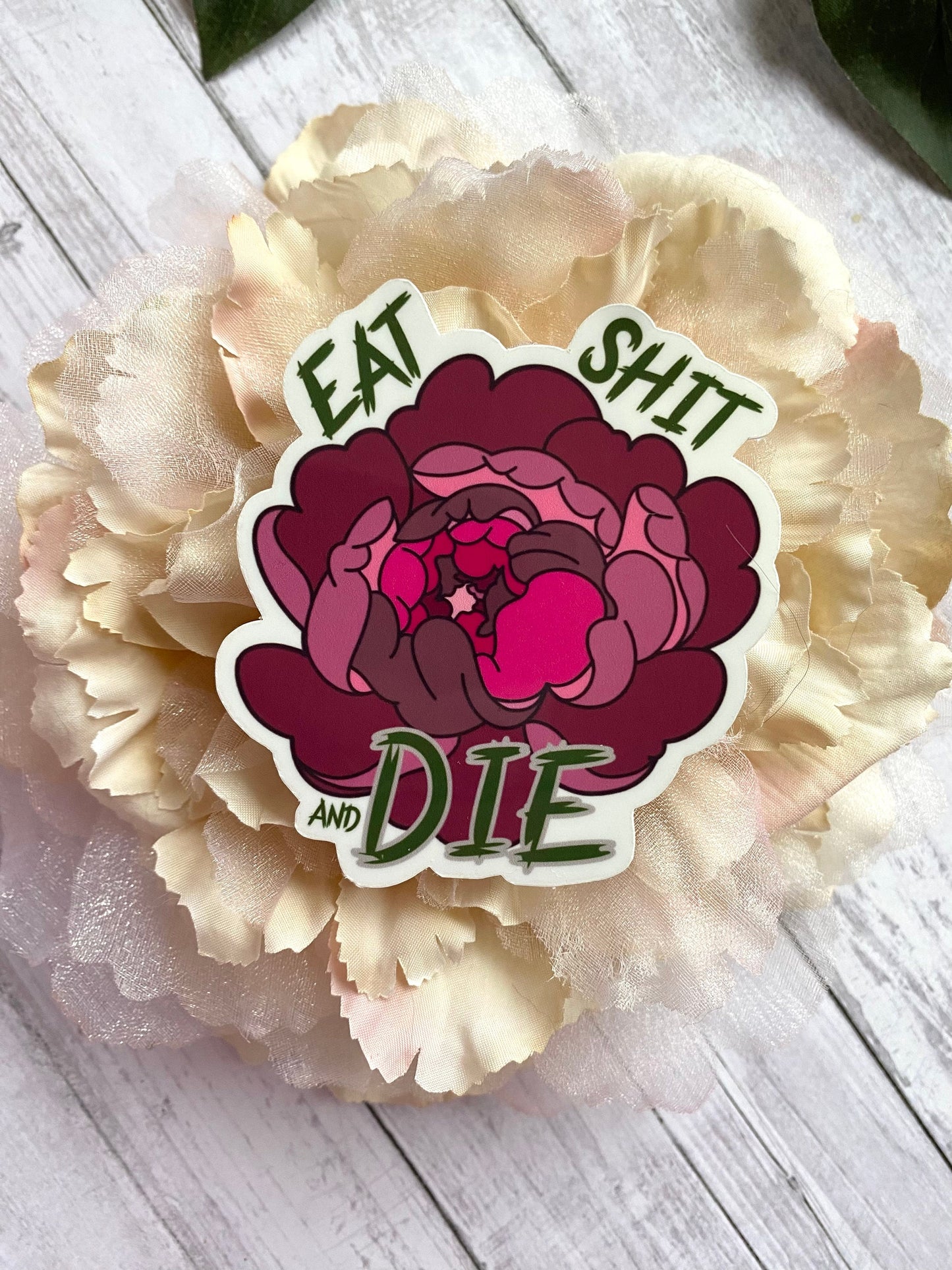 eat shit and die send to an ex rude stickers for adults, bike helmet stickers for women, funny gifts for ex husband, floral stickers for