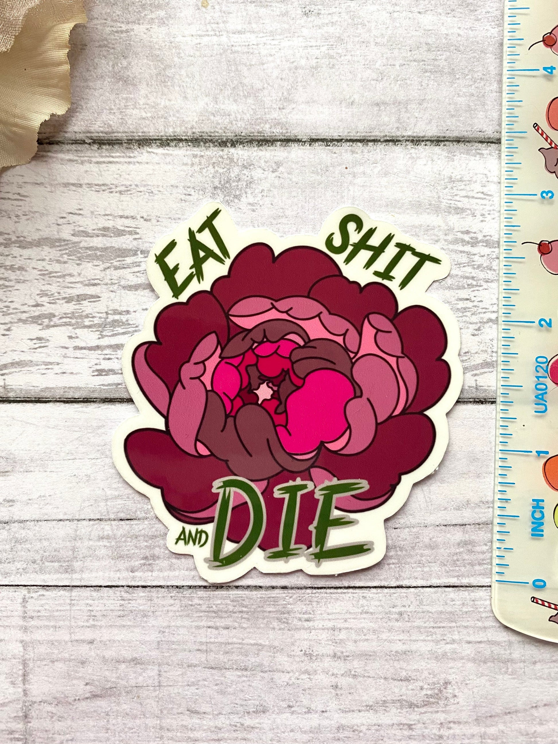 eat shit and die send to an ex rude stickers for adults, bike helmet stickers for women, funny gifts for ex husband, floral stickers for