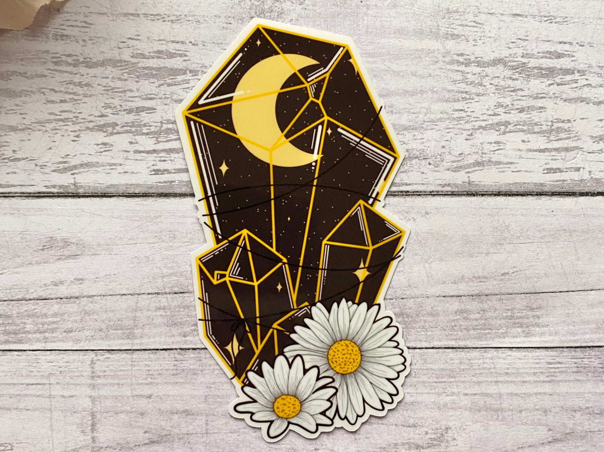 Black crystal sticker for notebook, witchy birthday gift for women, daisy decal for water bottle, Valentines day gift for her, small gift