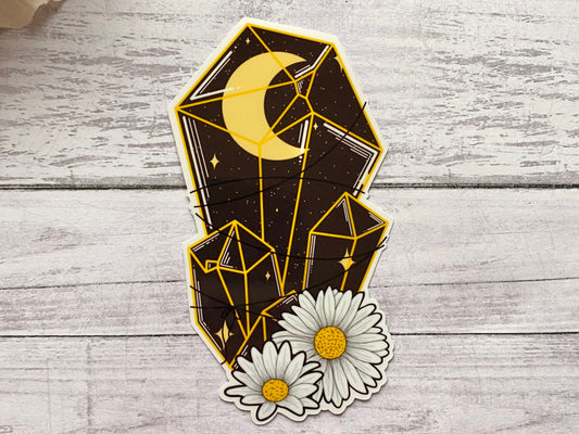 Black crystal sticker for notebook, witchy birthday gift for women, daisy decal for water bottle, Valentines day gift for her, small gift